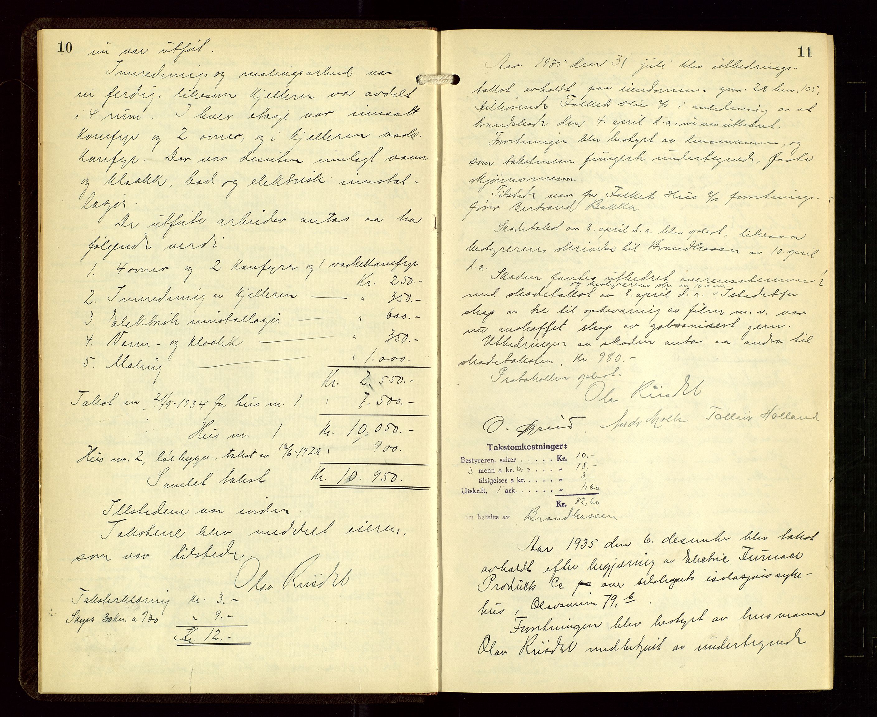 Sauda lensmannskontor, SAST/A-100177/Goa/L0004: "Brandtakstprotokoll for Sauda lensmannsdistrikt", 1934-1946, s. 10-11