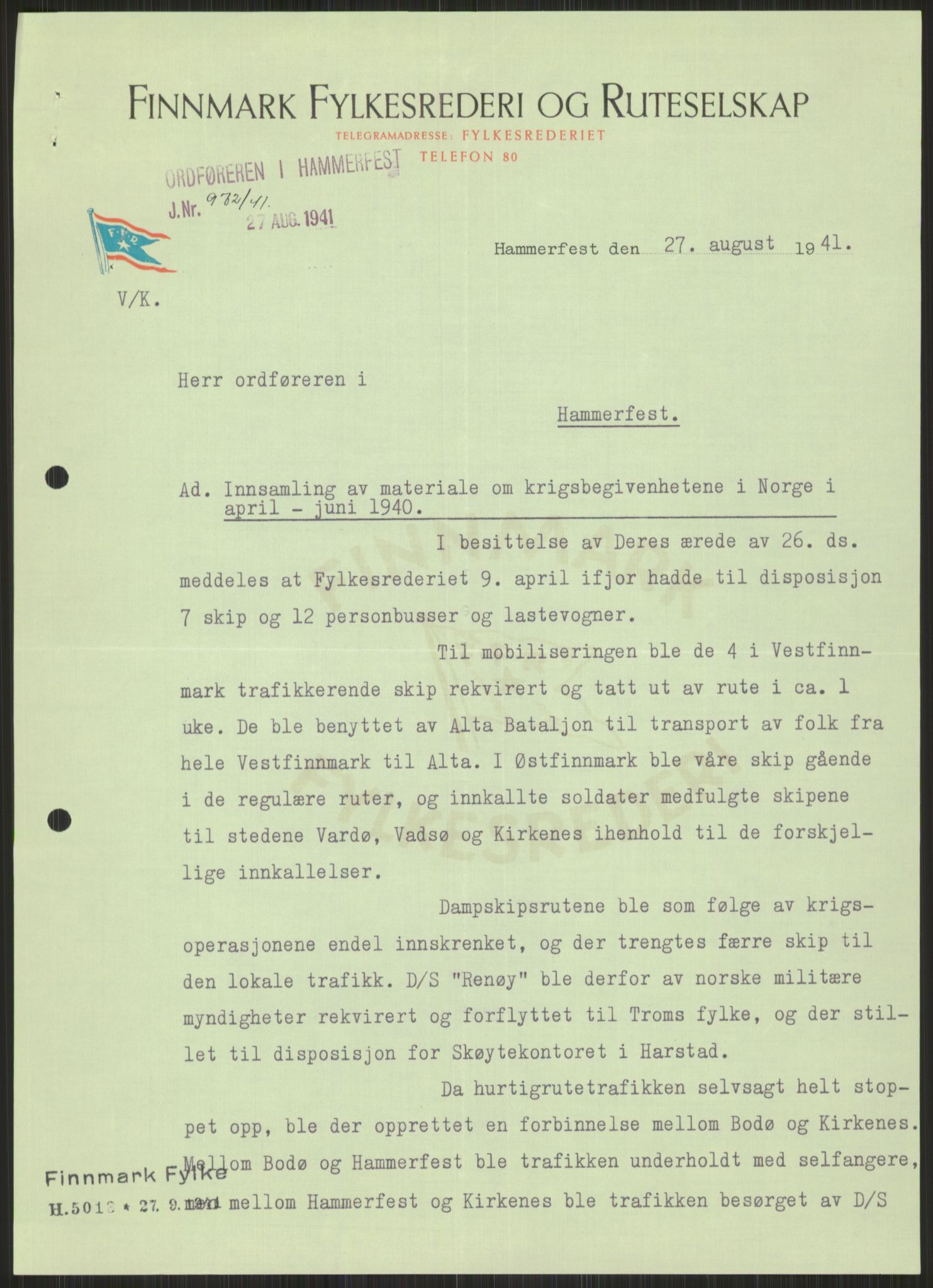 Forsvaret, Forsvarets krigshistoriske avdeling, AV/RA-RAFA-2017/Y/Ya/L0017: II-C-11-31 - Fylkesmenn.  Rapporter om krigsbegivenhetene 1940., 1940, s. 714