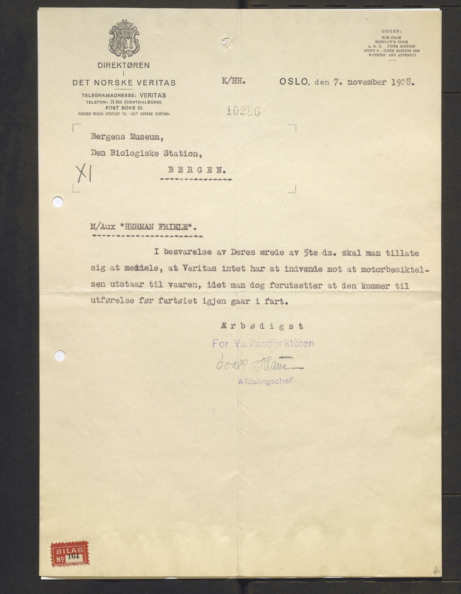 Bergens Museum, AV/SAB-A-17301/13/D/L0002: Korrespondanse , 1928-1940, s. 287