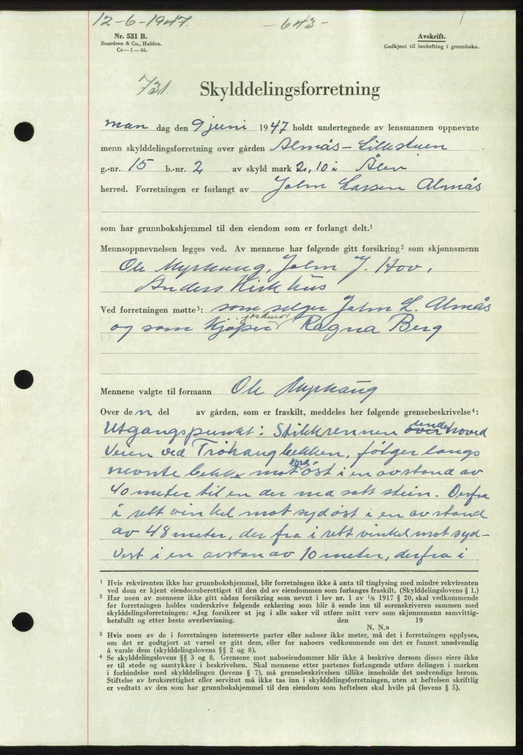Gauldal sorenskriveri, SAT/A-0014/1/2/2C: Pantebok nr. A3, 1947-1947, Dagboknr: 731/1947