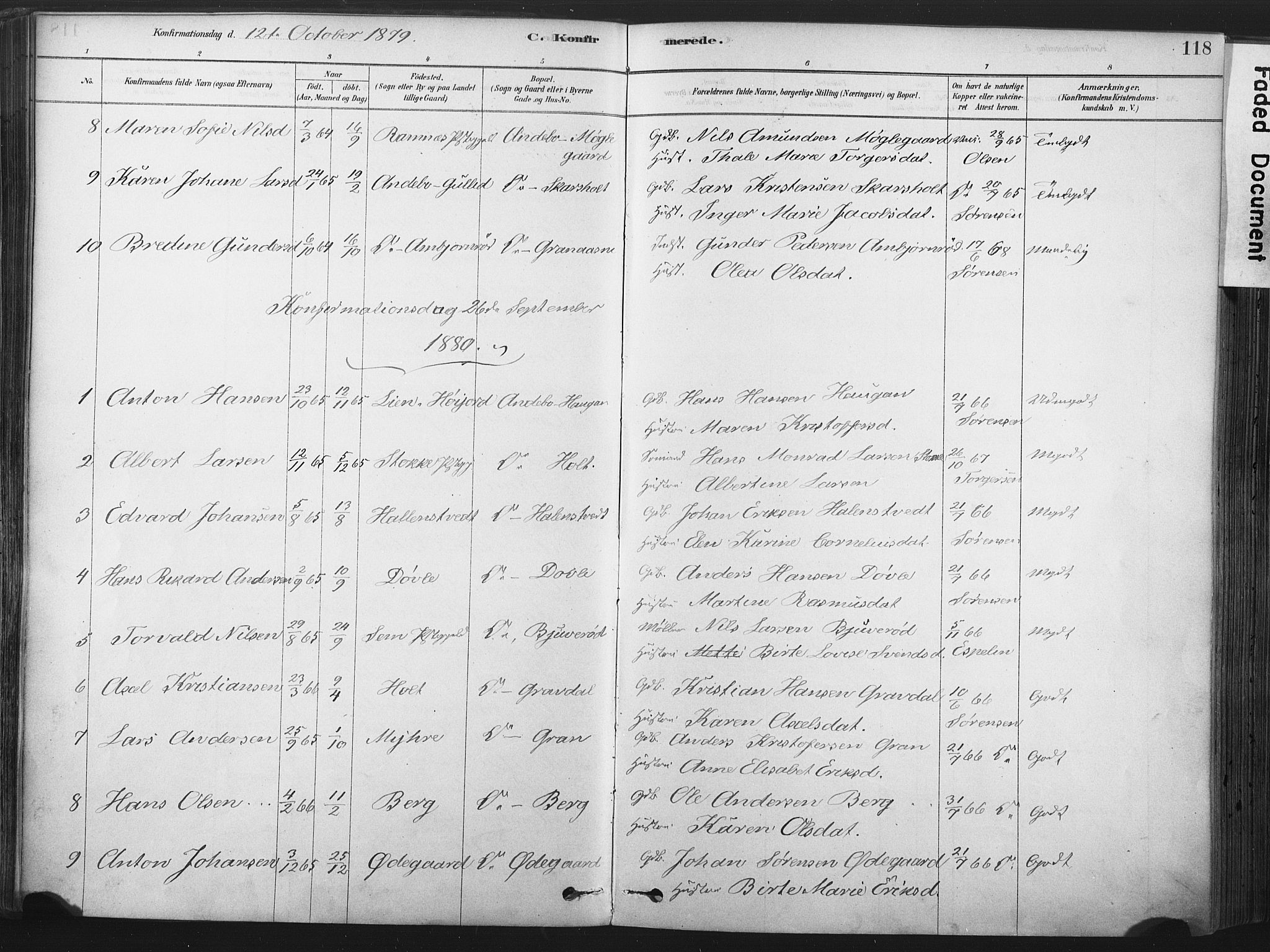 Andebu kirkebøker, AV/SAKO-A-336/F/Fa/L0007: Ministerialbok nr. I 7, 1878-1899, s. 118