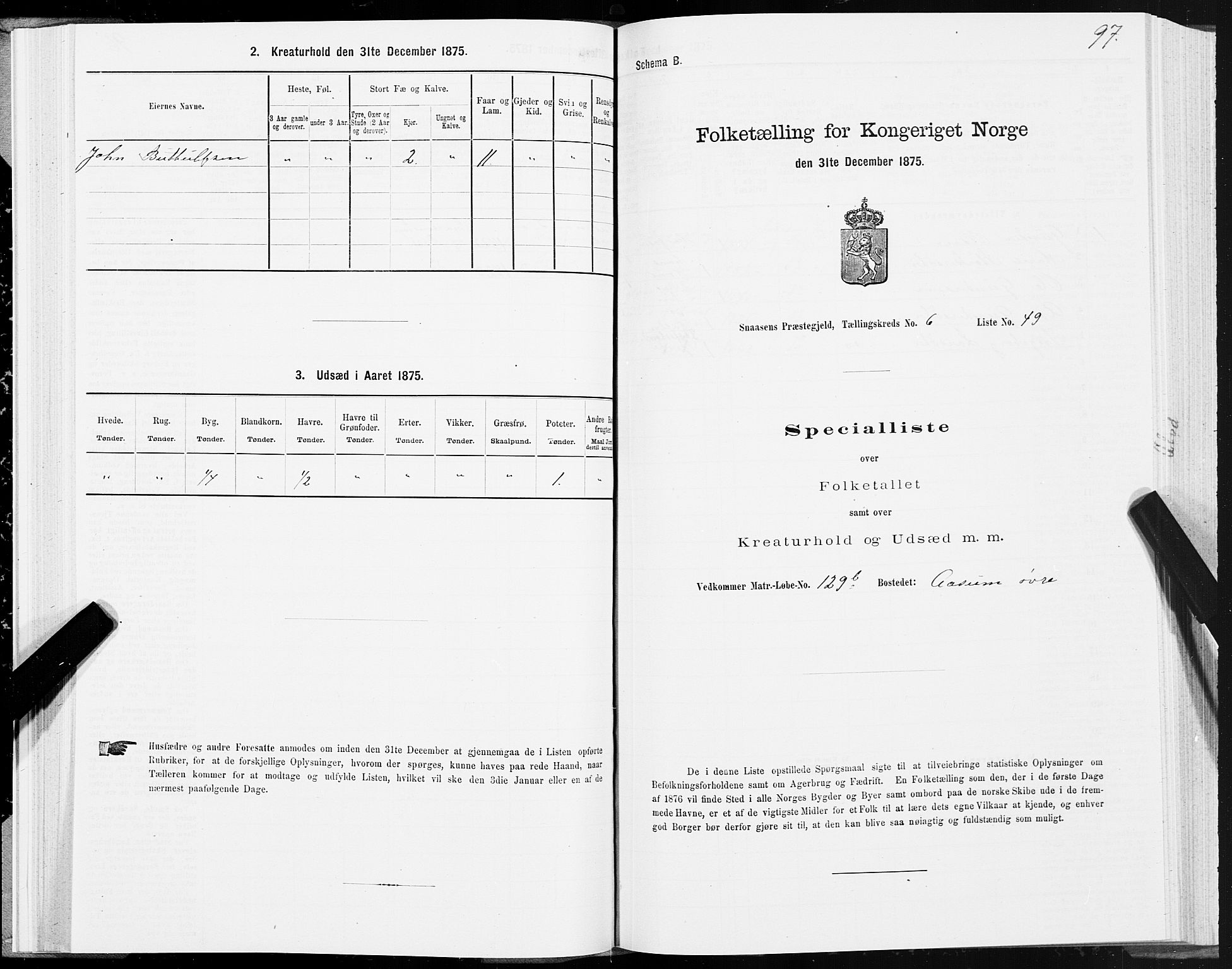 SAT, Folketelling 1875 for 1736P Snåsa prestegjeld, 1875, s. 3097