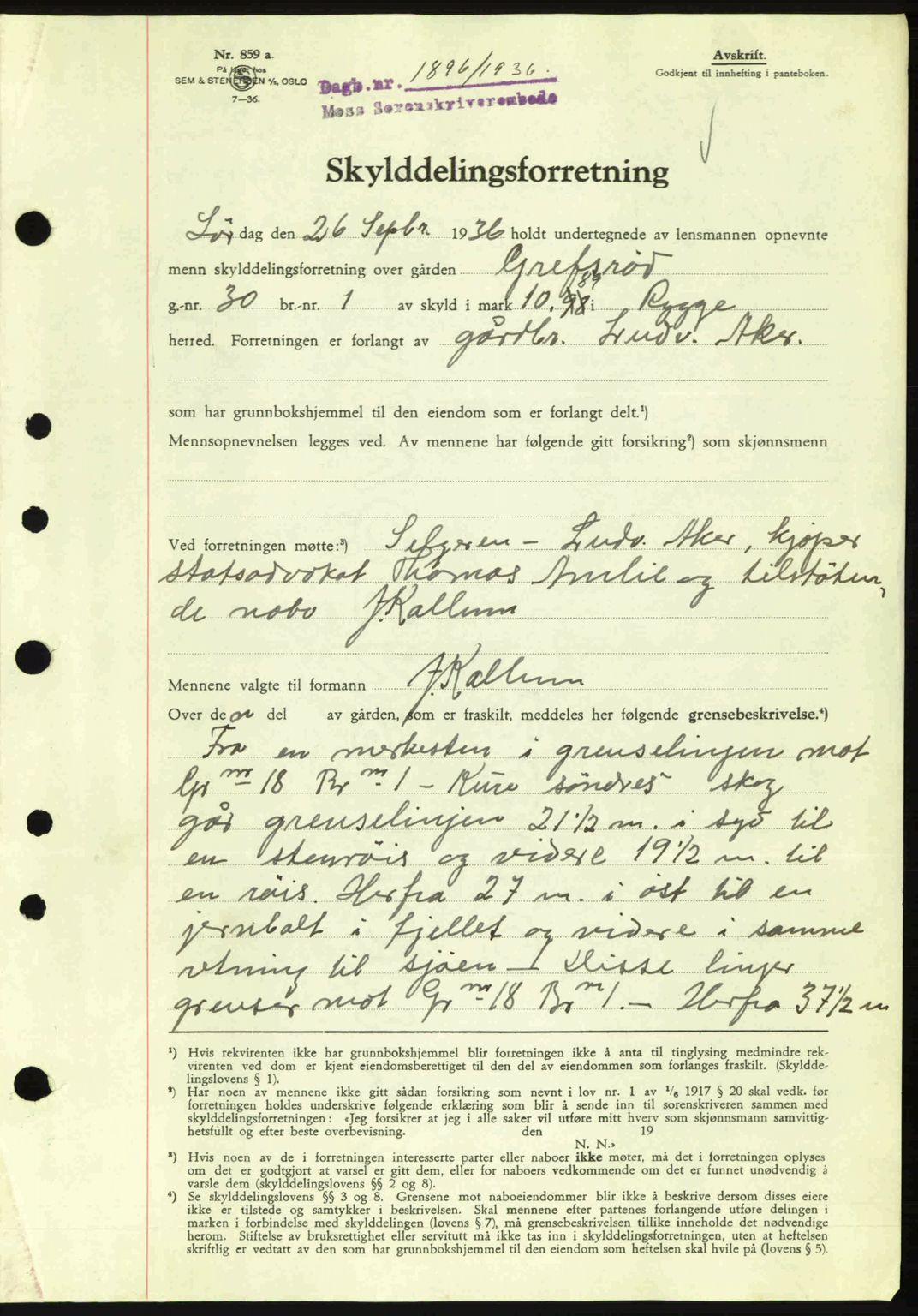 Moss sorenskriveri, SAO/A-10168: Pantebok nr. A1, 1936-1936, Dagboknr: 1896/1936