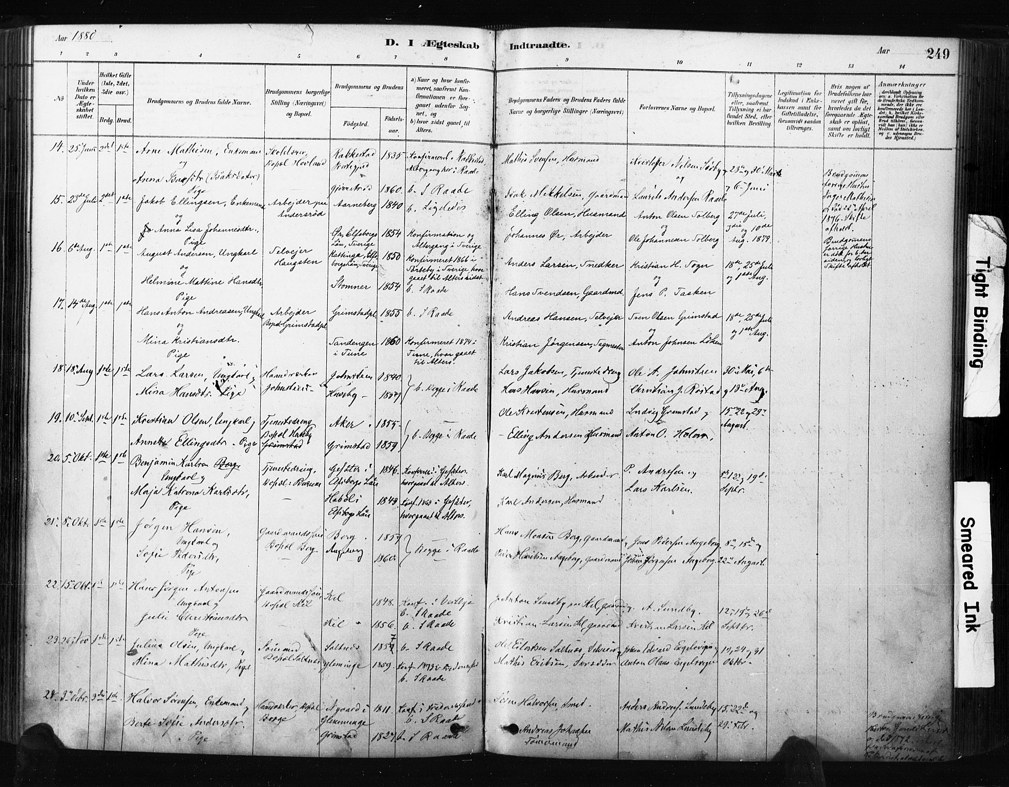 Råde prestekontor kirkebøker, AV/SAO-A-2009/F/Fa/L0007: Ministerialbok nr. 7, 1878-1902, s. 249