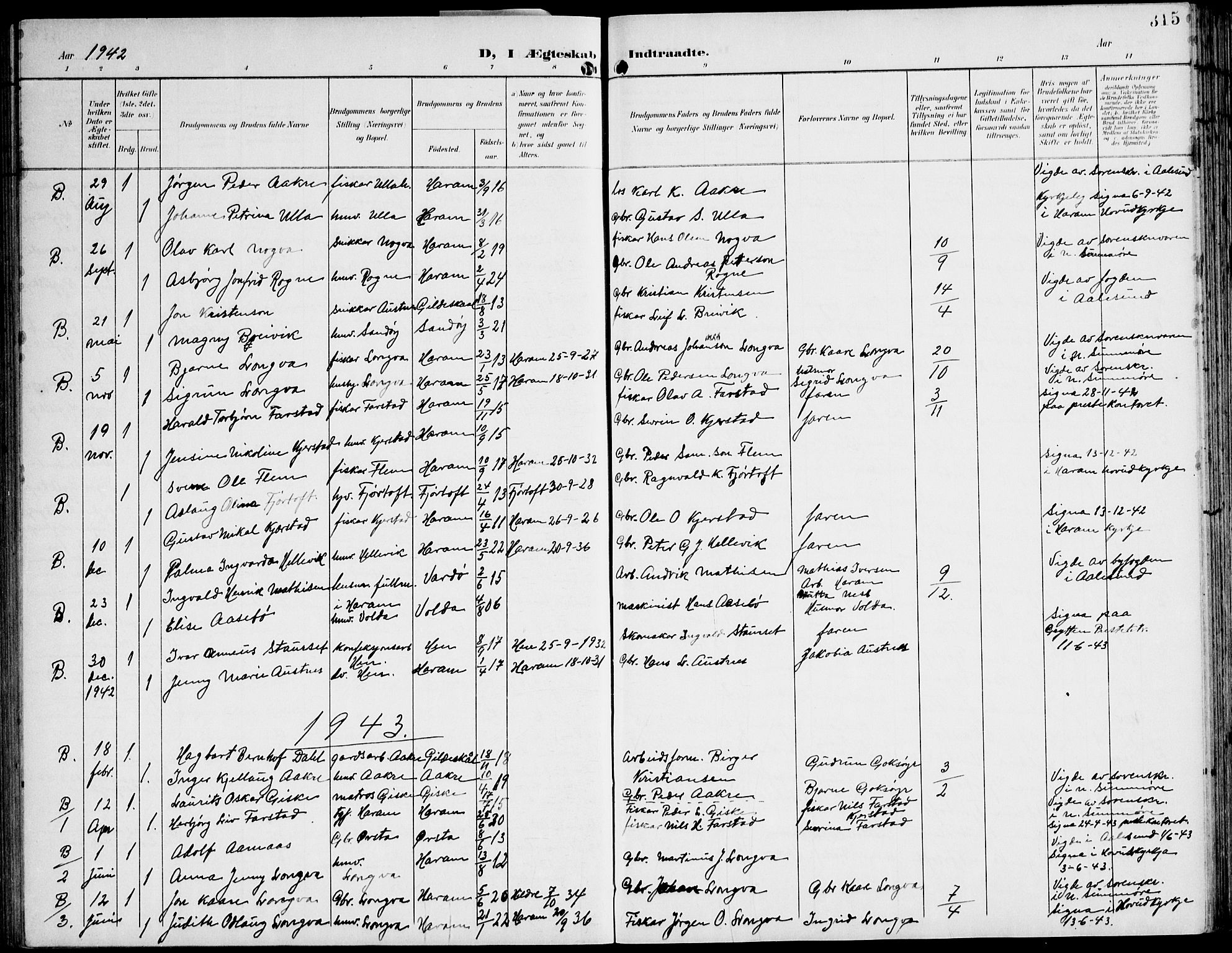 Ministerialprotokoller, klokkerbøker og fødselsregistre - Møre og Romsdal, AV/SAT-A-1454/536/L0511: Klokkerbok nr. 536C06, 1899-1944, s. 315