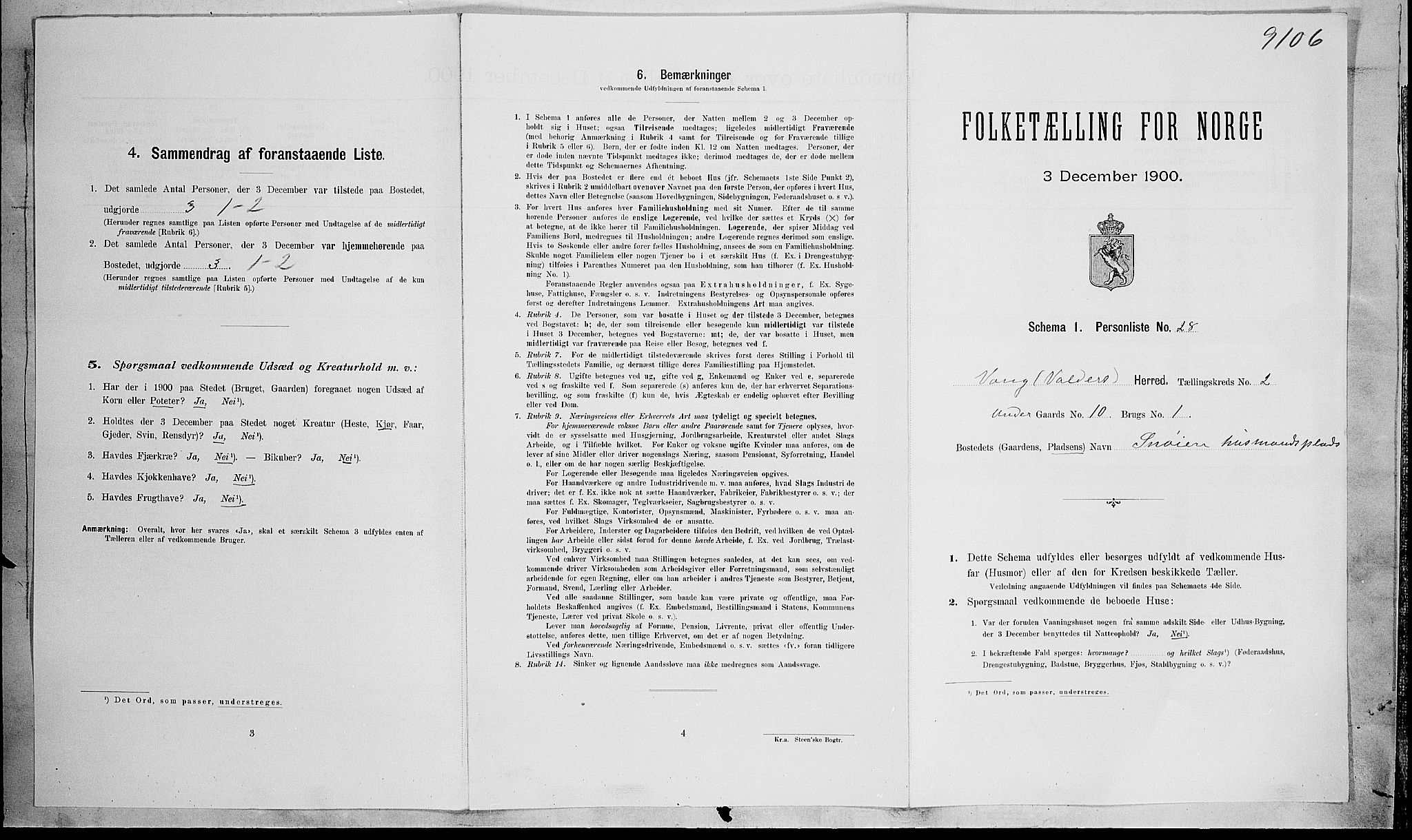 SAH, Folketelling 1900 for 0545 Vang herred, 1900, s. 123