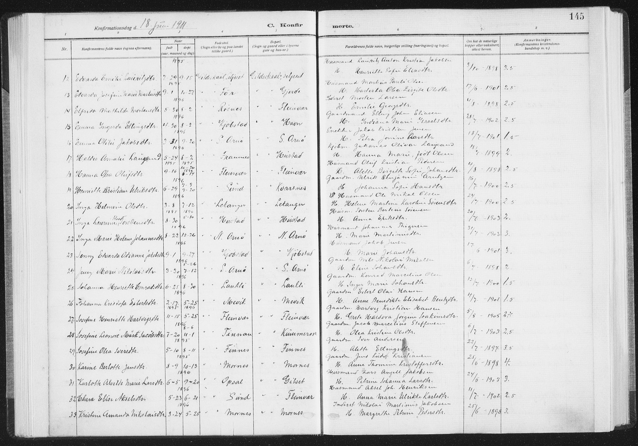 Ministerialprotokoller, klokkerbøker og fødselsregistre - Nordland, AV/SAT-A-1459/805/L0104: Ministerialbok nr. 805A09, 1909-1926, s. 145