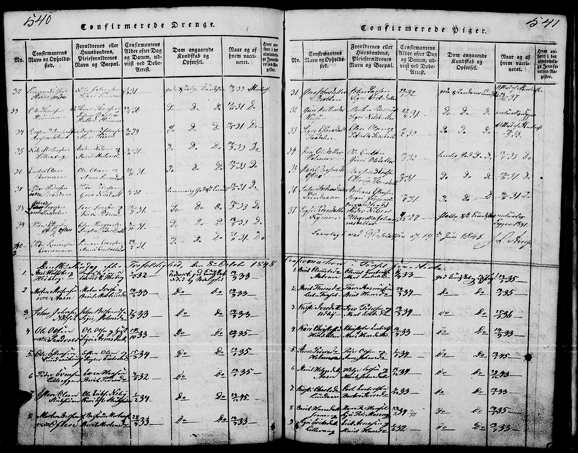 Tynset prestekontor, AV/SAH-PREST-058/H/Ha/Hab/L0001: Klokkerbok nr. 1, 1814-1859, s. 540-541