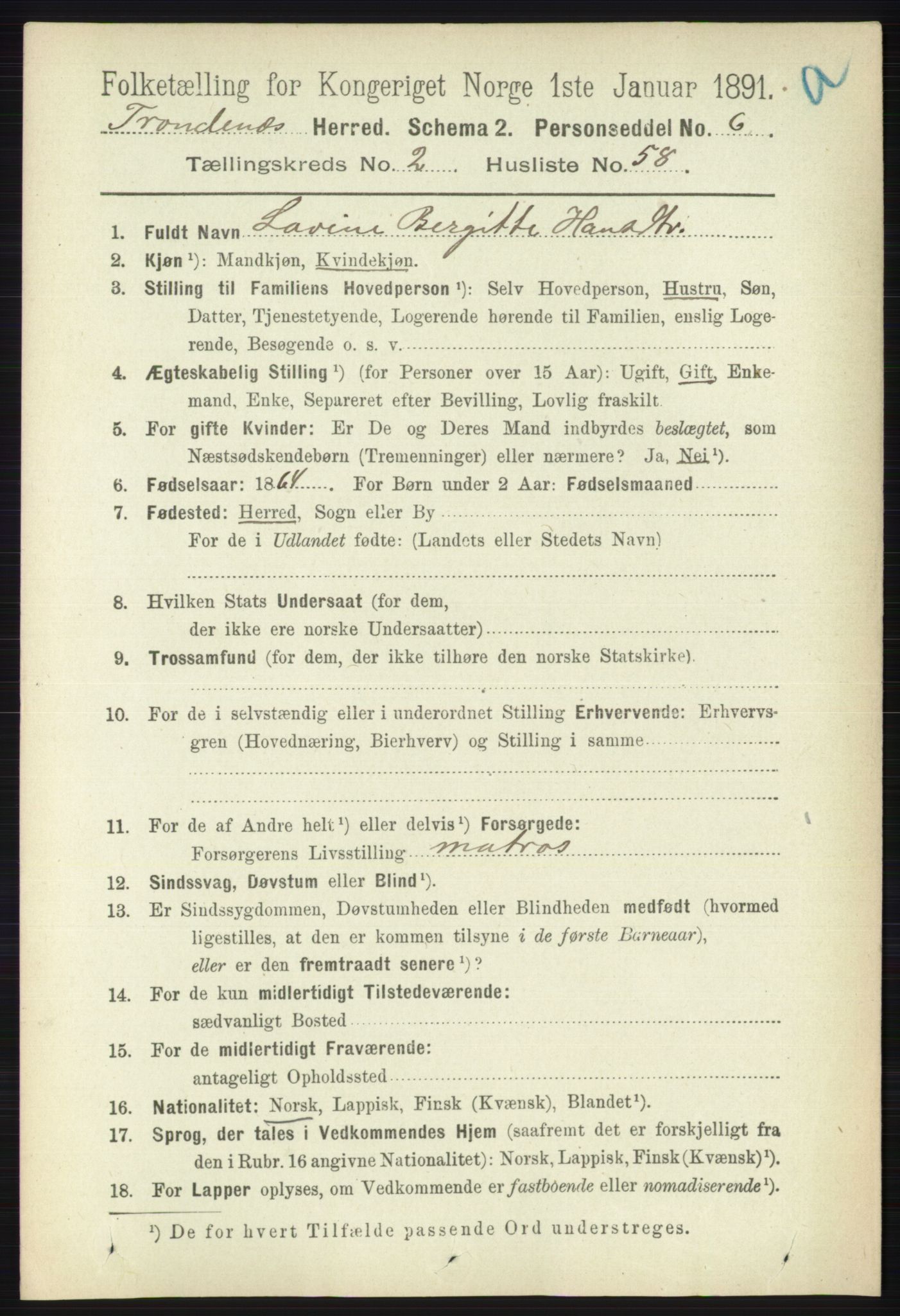 RA, Folketelling 1891 for 1914 Trondenes herred, 1891, s. 1022