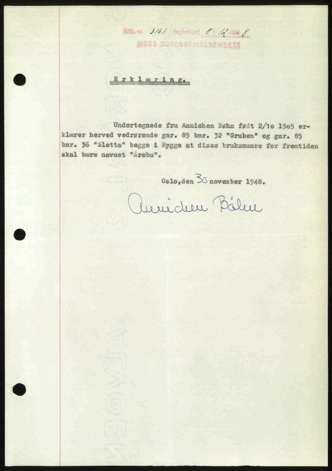 Moss sorenskriveri, SAO/A-10168: Pantebok nr. A20, 1948-1948, Dagboknr: 3161/1948