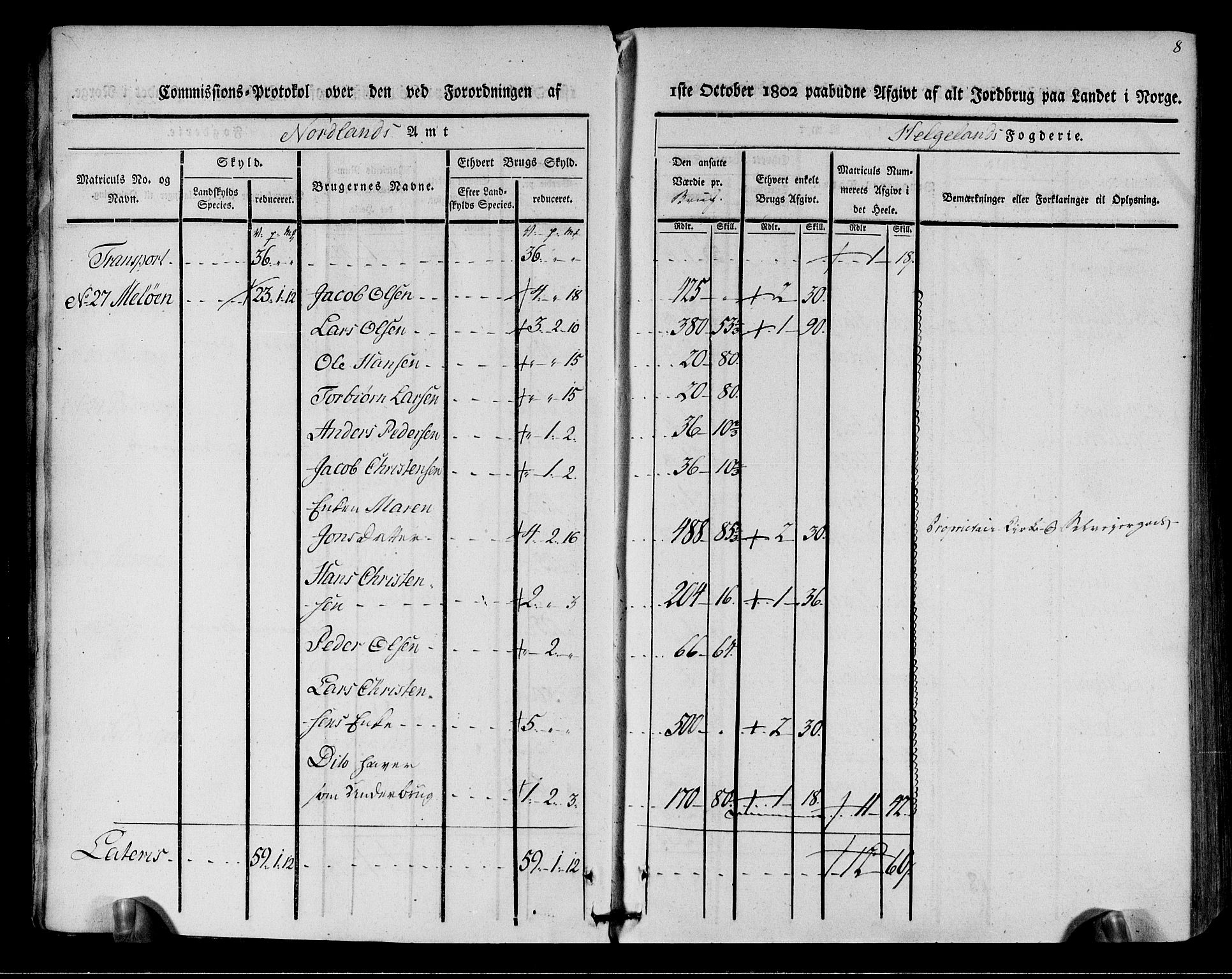 Rentekammeret inntil 1814, Realistisk ordnet avdeling, AV/RA-EA-4070/N/Ne/Nea/L0157: Helgeland fogderi. Kommisjonsprotokoll, 1803, s. 6