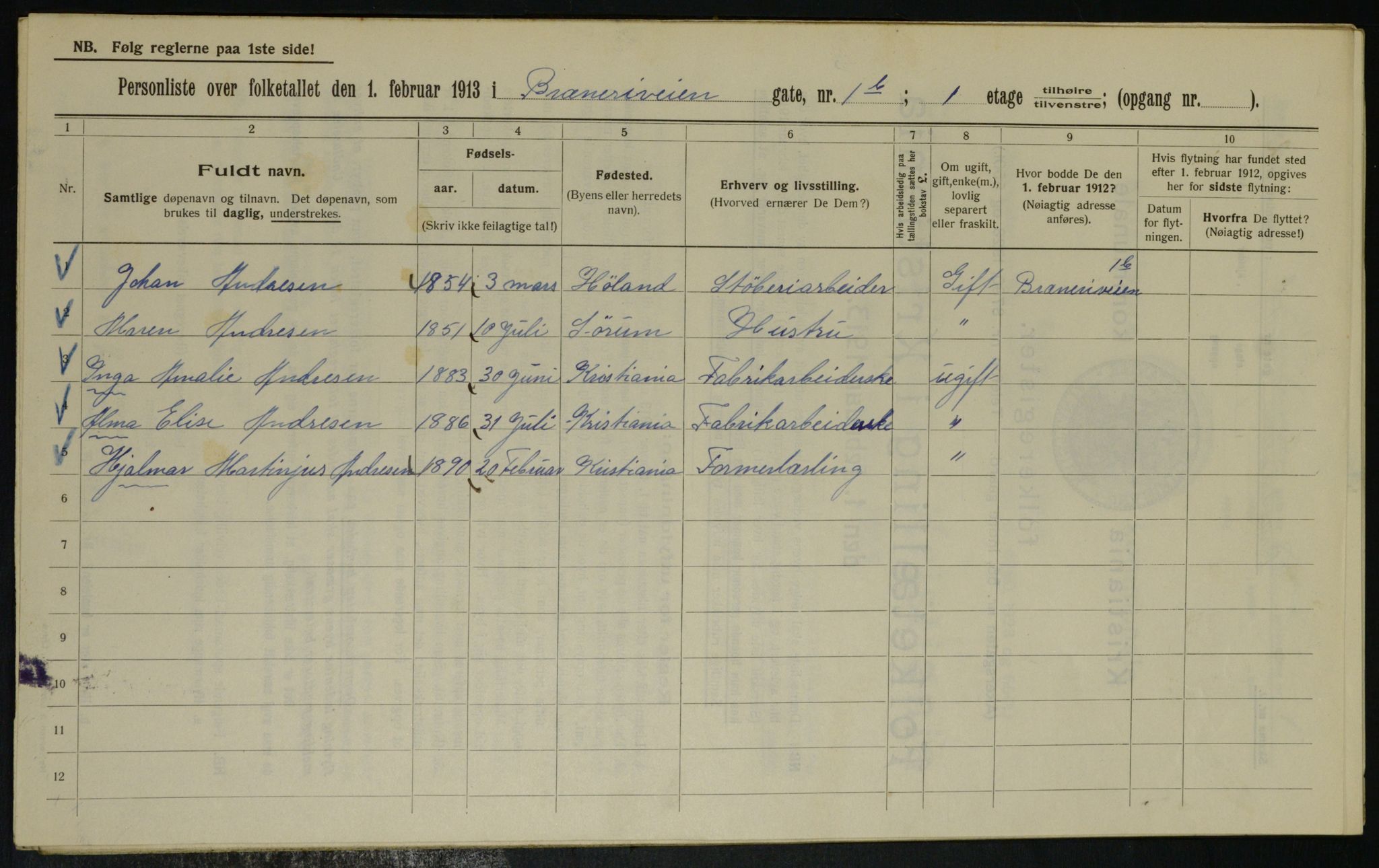 OBA, Kommunal folketelling 1.2.1913 for Kristiania, 1913, s. 8579