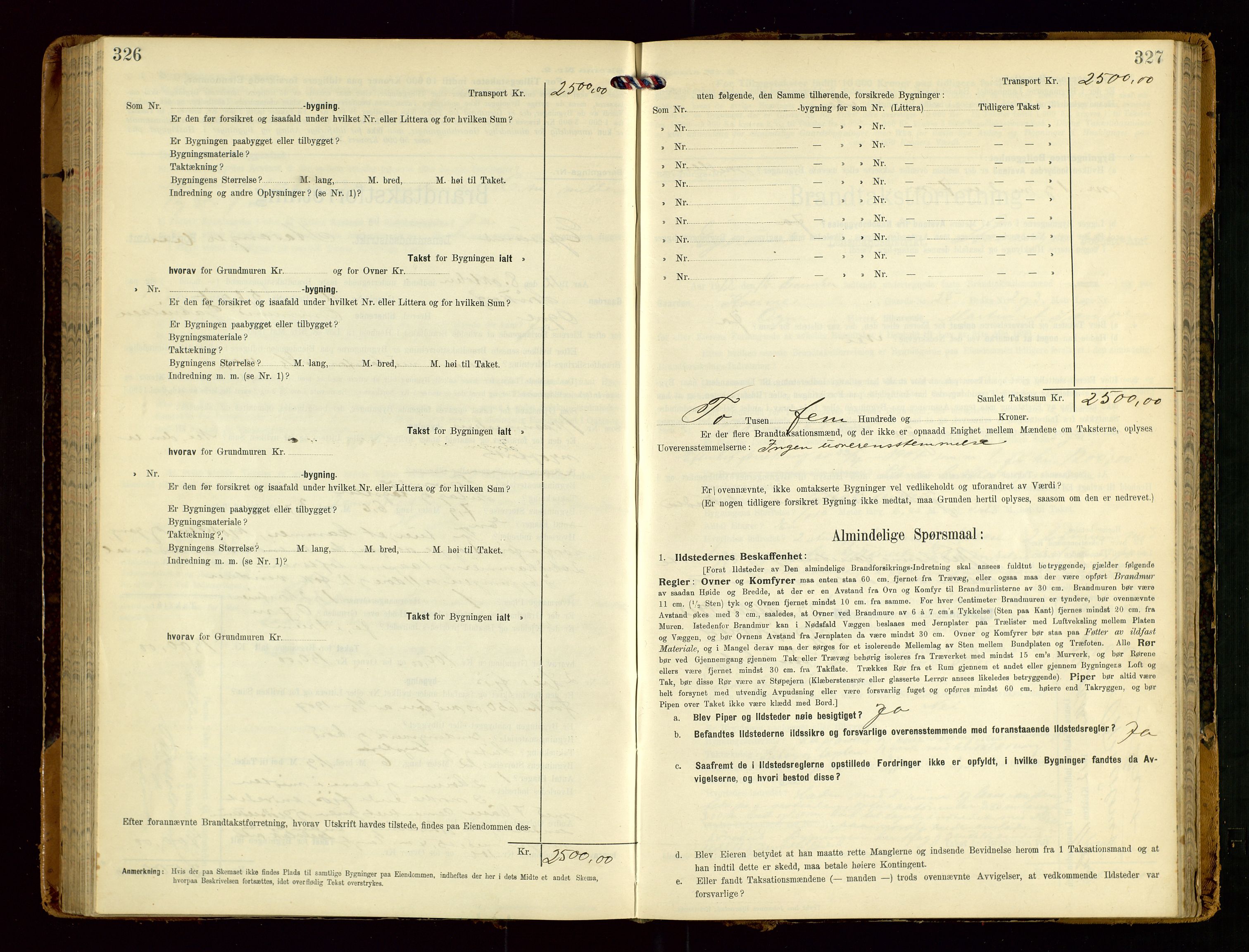 Eigersund lensmannskontor, SAST/A-100171/Gob/L0002: "Brandtakstprotokol", 1910-1916, s. 326-327