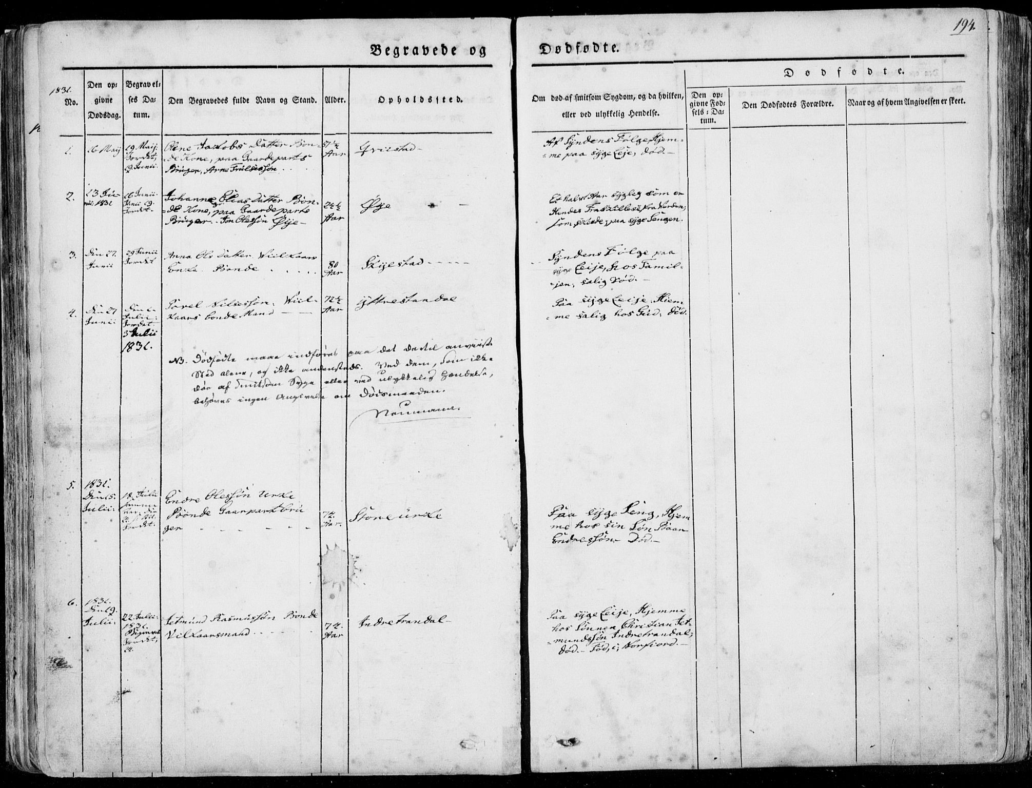 Ministerialprotokoller, klokkerbøker og fødselsregistre - Møre og Romsdal, AV/SAT-A-1454/515/L0208: Ministerialbok nr. 515A04, 1830-1846, s. 194
