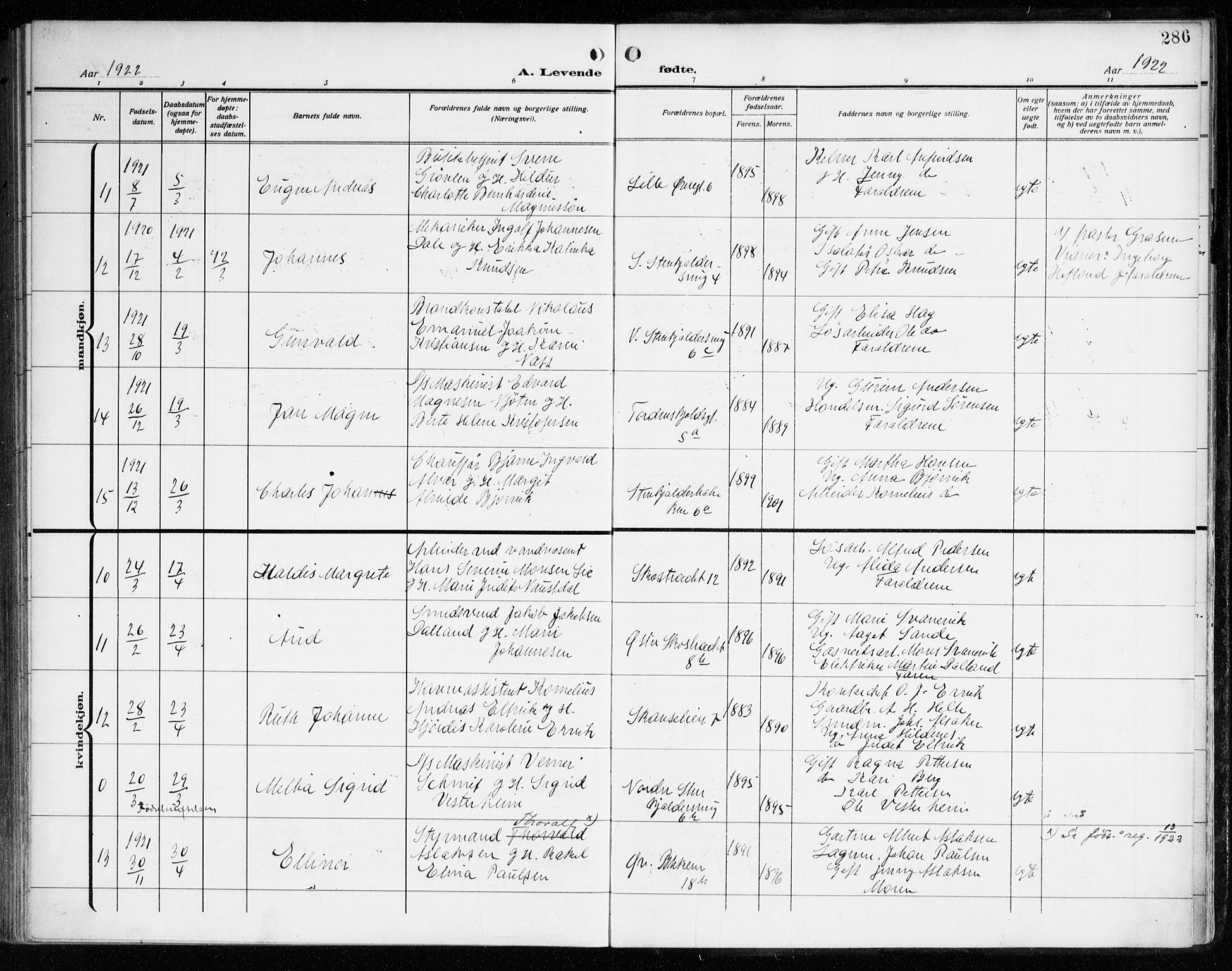 Korskirken sokneprestembete, AV/SAB-A-76101/H/Haa: Ministerialbok nr. B 10, 1909-1923, s. 286