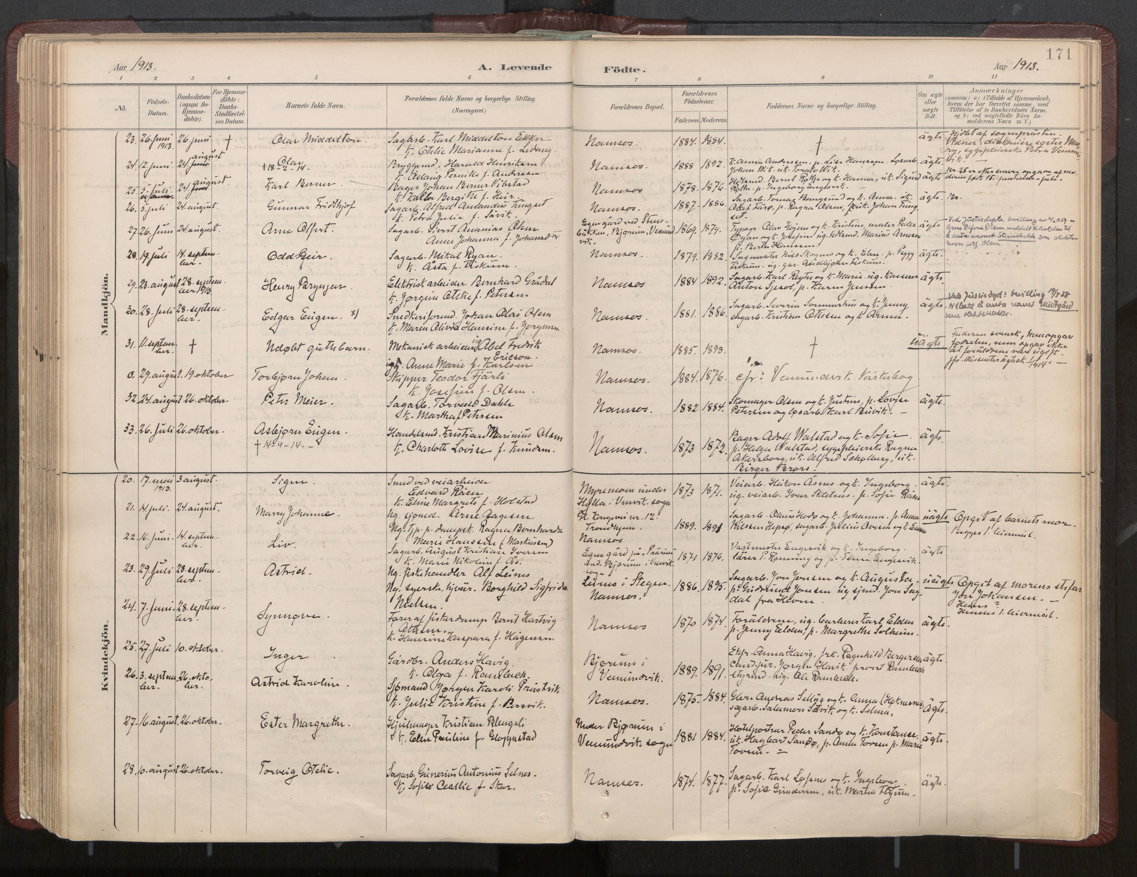 Ministerialprotokoller, klokkerbøker og fødselsregistre - Nord-Trøndelag, AV/SAT-A-1458/768/L0574: Ministerialbok nr. 768A08, 1887-1927, s. 171