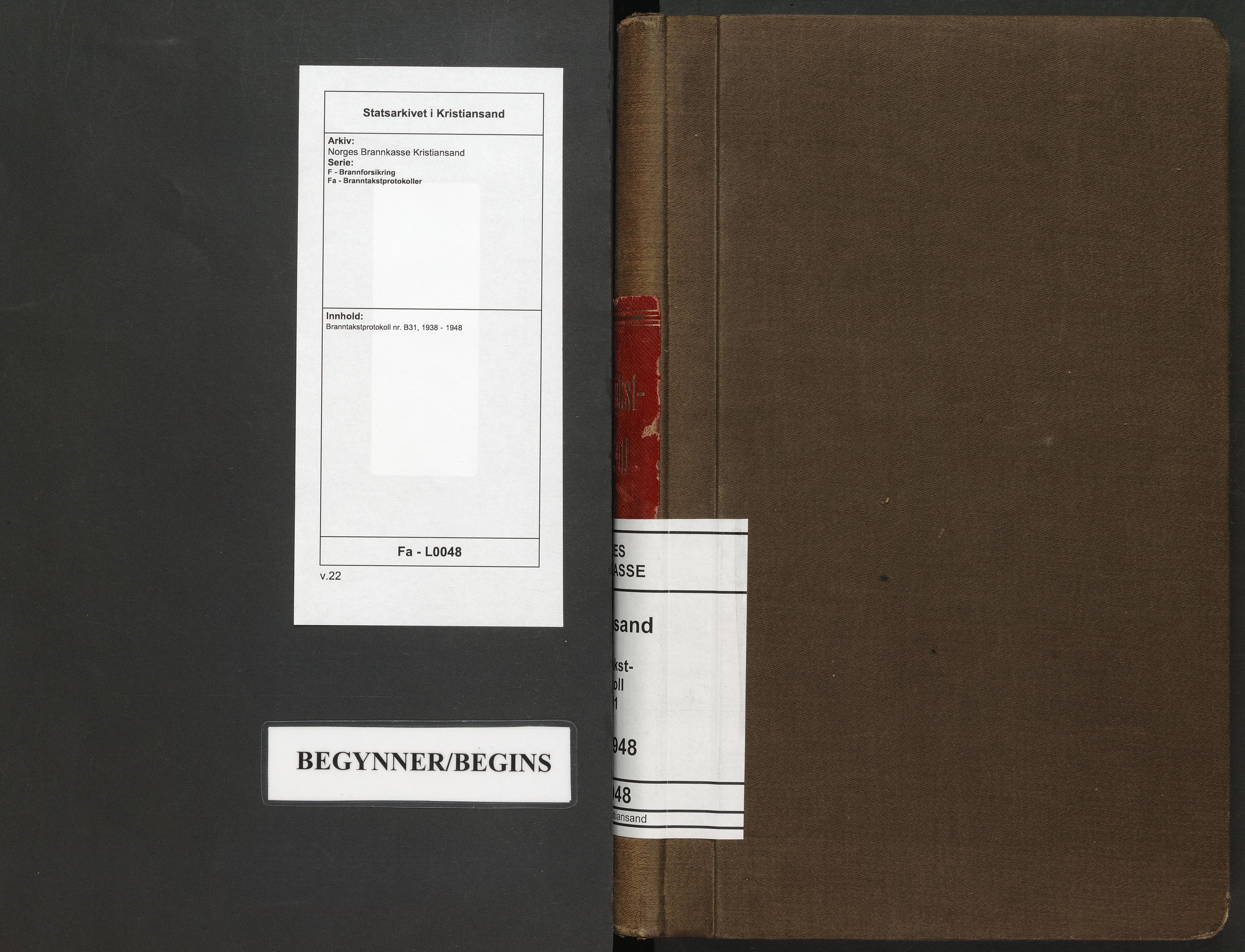 Norges Brannkasse Kristiansand, SAK/2241-0030/F/Fa/L0048: Branntakstprotokoll nr. B31, 1938-1948