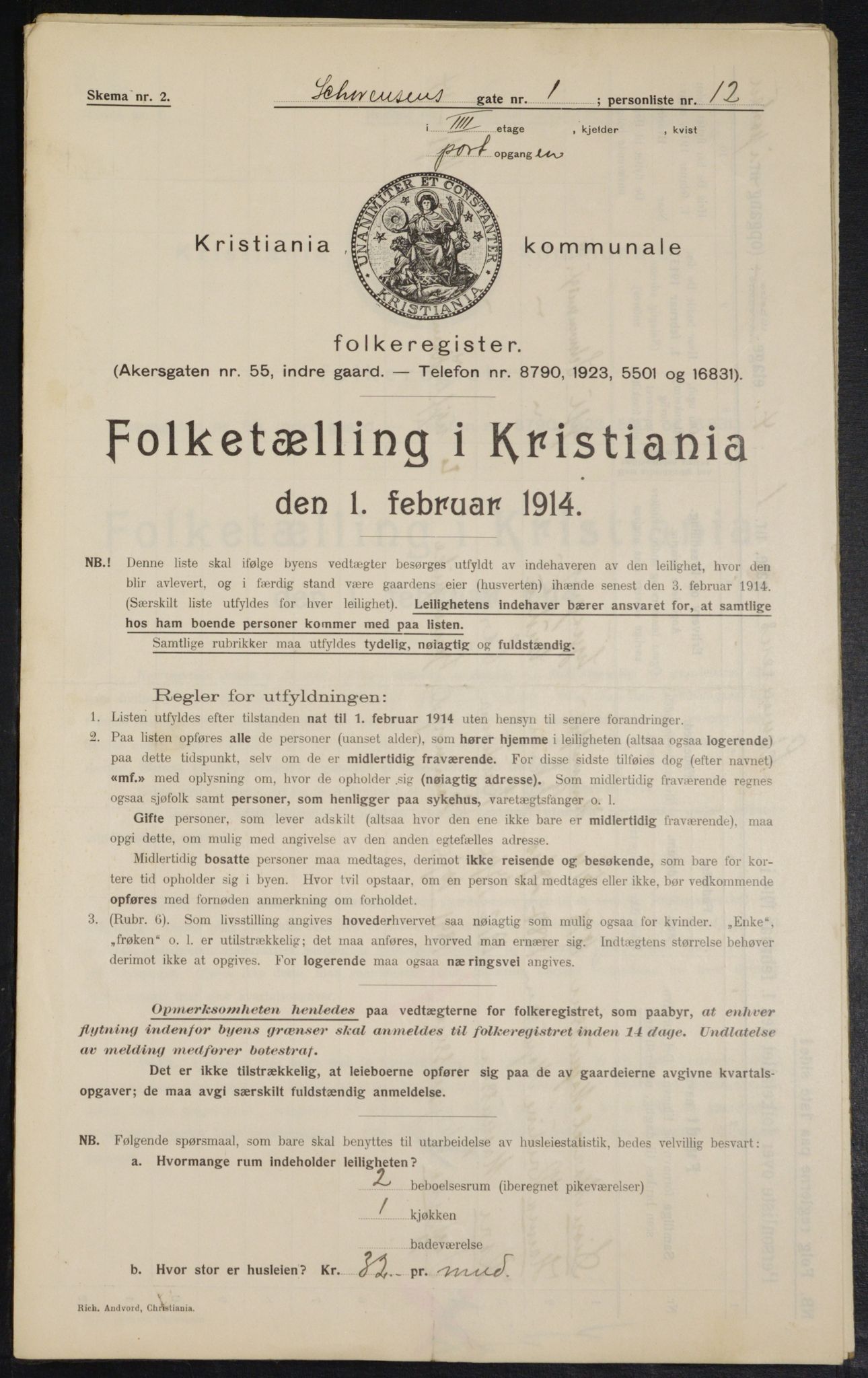 OBA, Kommunal folketelling 1.2.1914 for Kristiania, 1914, s. 92501