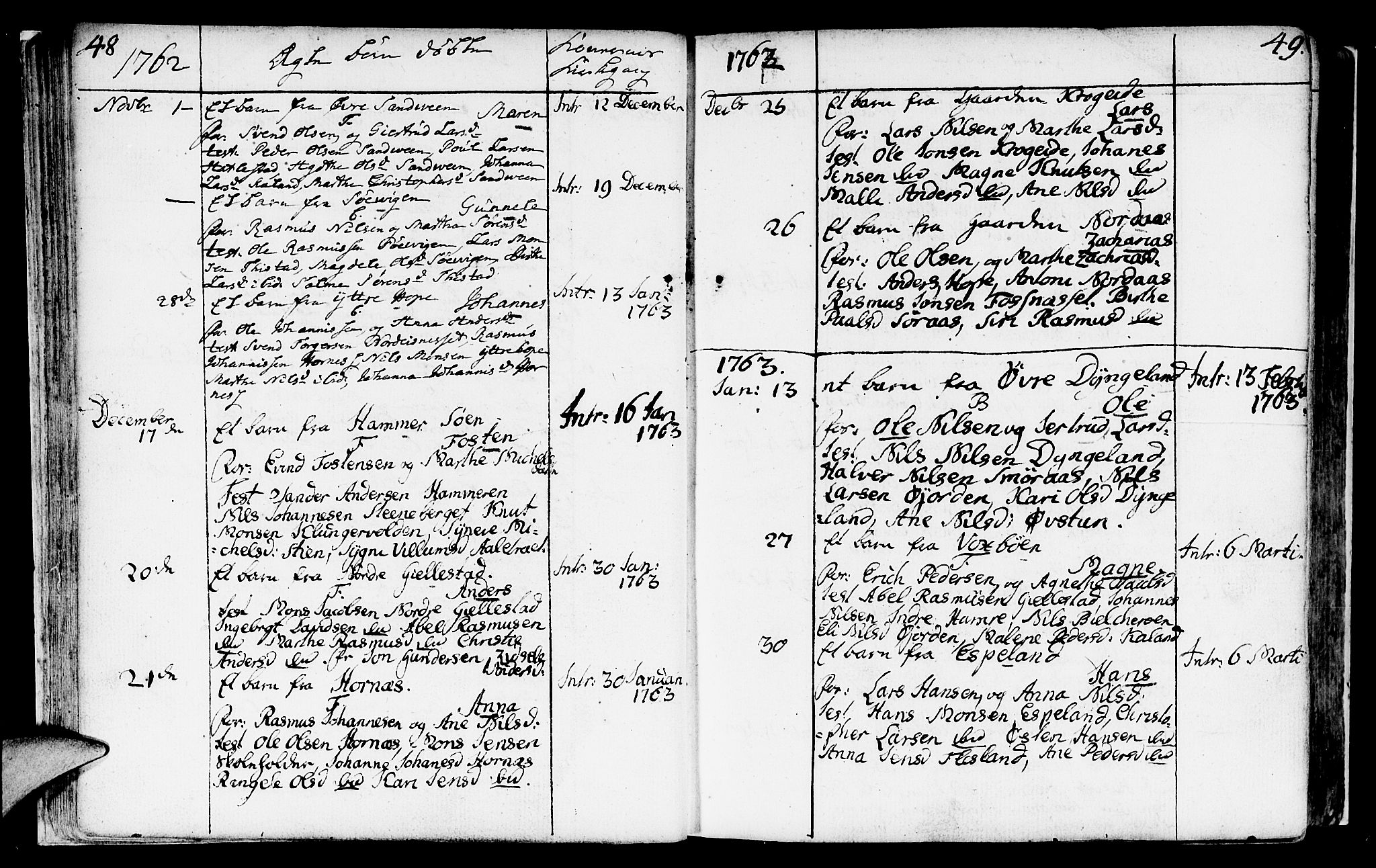 Fana Sokneprestembete, AV/SAB-A-75101/H/Haa/Haaa/L0004: Ministerialbok nr. A 4, 1757-1774, s. 48-49