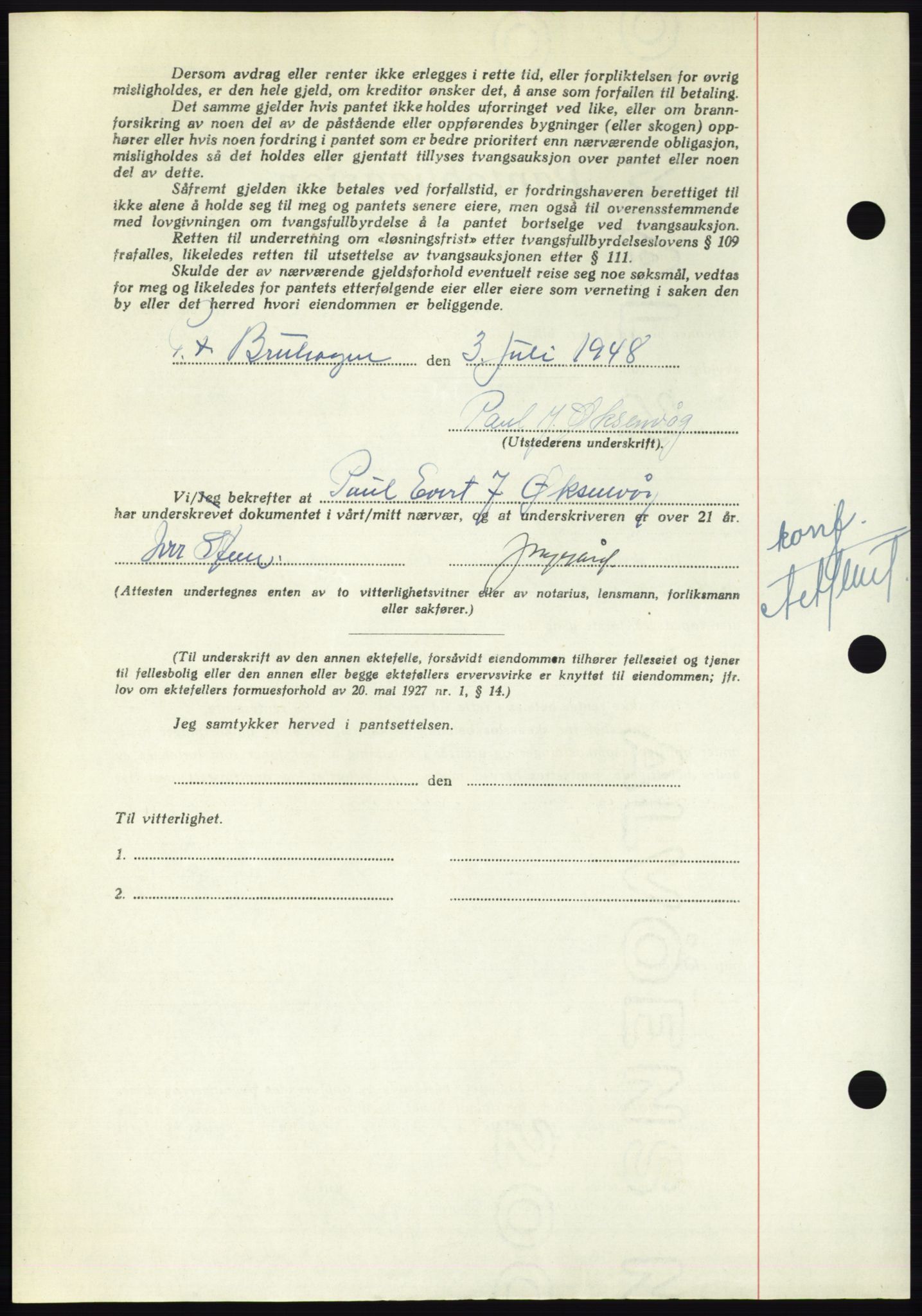 Nordmøre sorenskriveri, AV/SAT-A-4132/1/2/2Ca: Pantebok nr. B99, 1948-1948, Dagboknr: 2109/1948