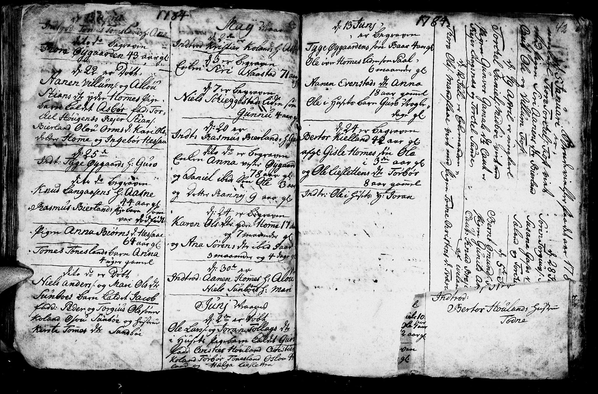 Bjelland sokneprestkontor, AV/SAK-1111-0005/F/Fb/Fba/L0002: Klokkerbok nr. B 2, 1753-1792, s. 42