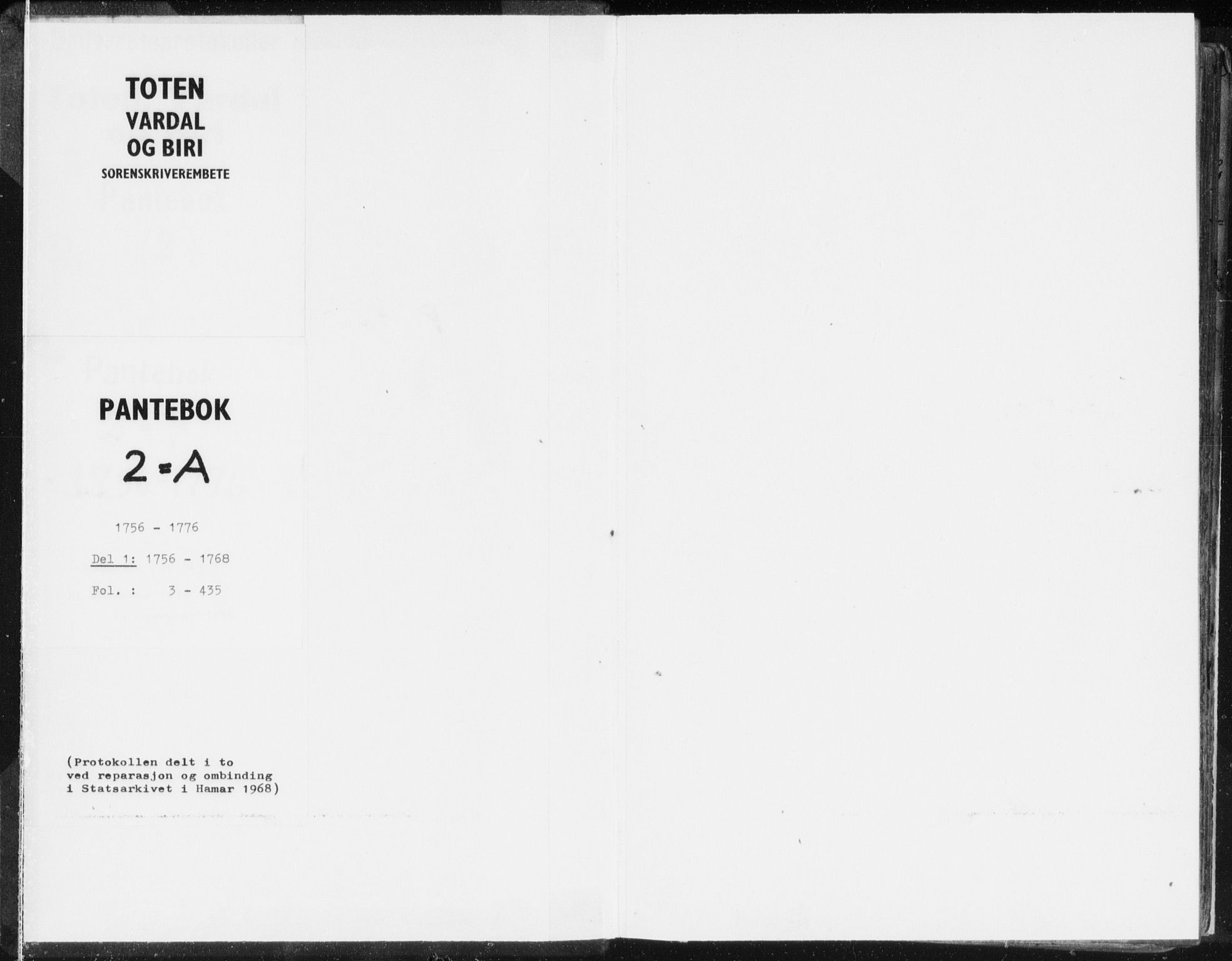 Toten tingrett, AV/SAH-TING-006/H/Hb/Hba/L0002a: Pantebok nr. 2a, 1756-1768