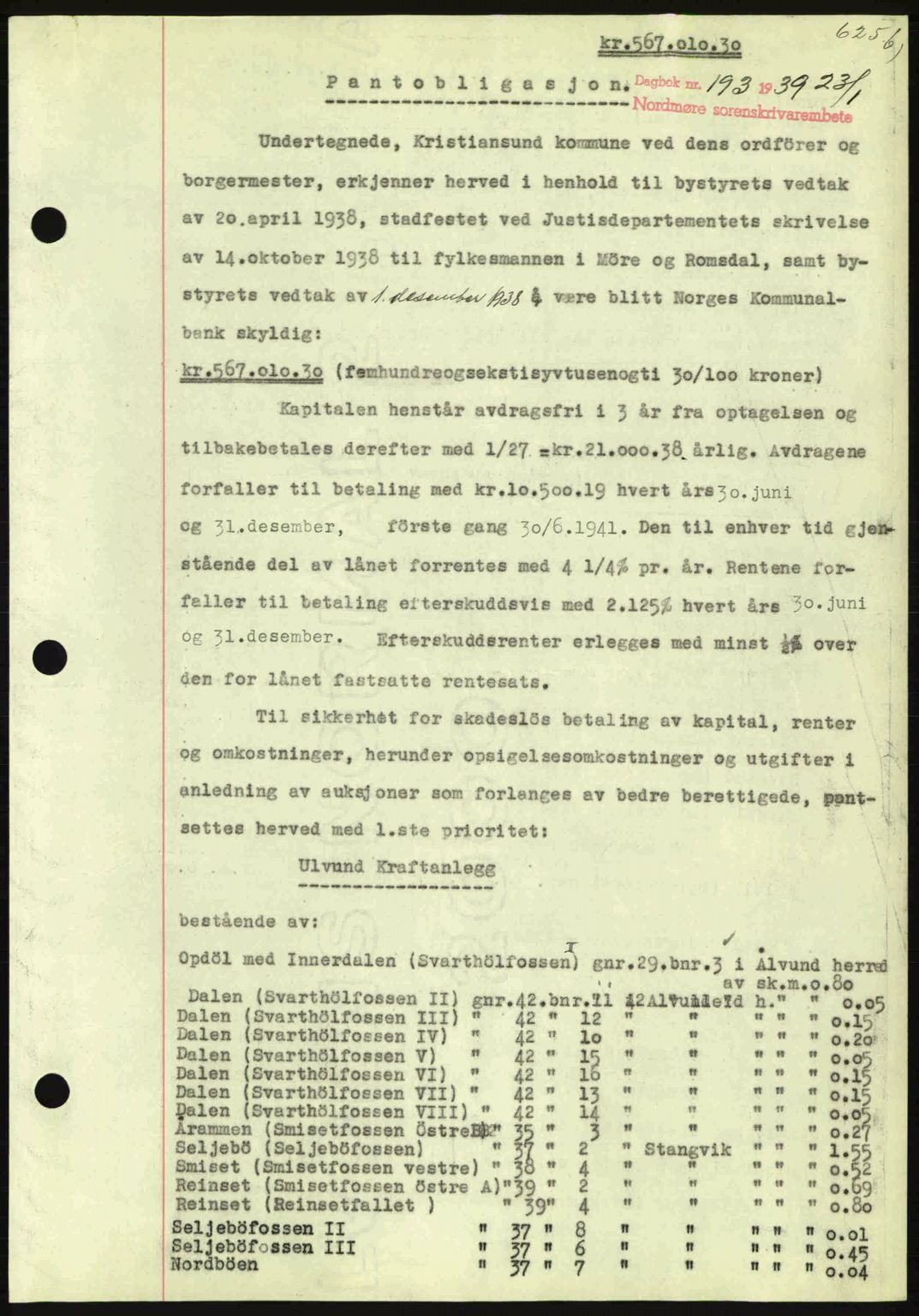 Nordmøre sorenskriveri, AV/SAT-A-4132/1/2/2Ca: Pantebok nr. B84, 1938-1939, Dagboknr: 193/1939