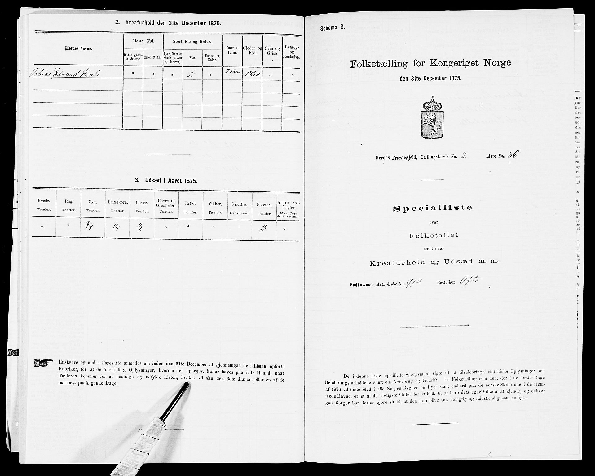 SAK, Folketelling 1875 for 1039P Herad prestegjeld, 1875, s. 324