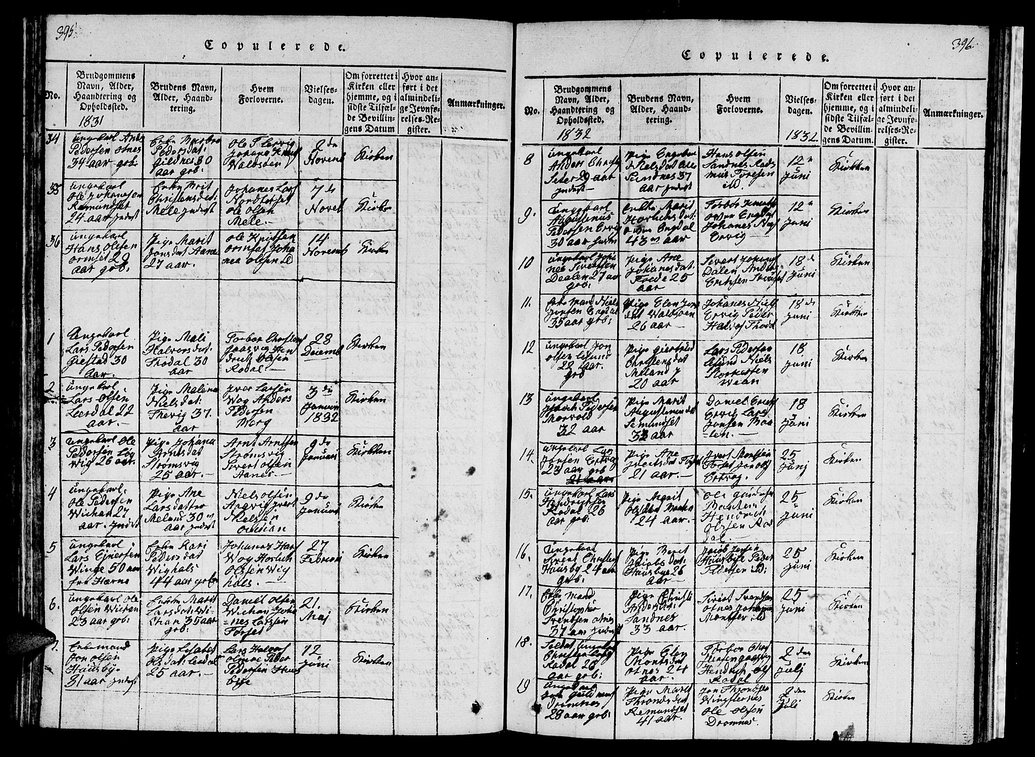 Ministerialprotokoller, klokkerbøker og fødselsregistre - Møre og Romsdal, AV/SAT-A-1454/578/L0908: Klokkerbok nr. 578C01, 1819-1837, s. 395-396