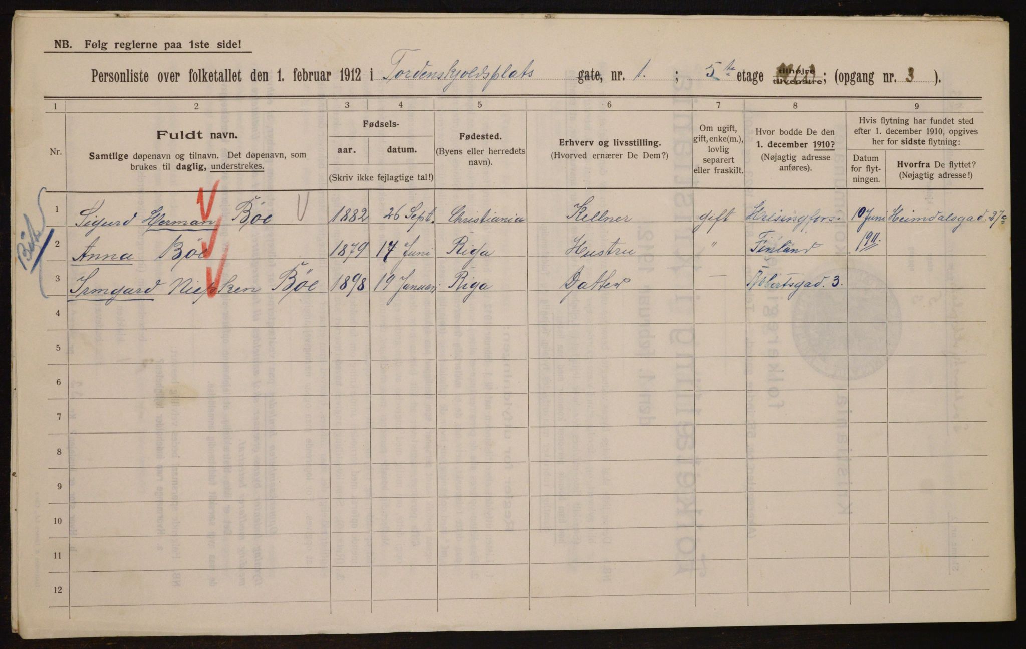 OBA, Kommunal folketelling 1.2.1912 for Kristiania, 1912, s. 113813