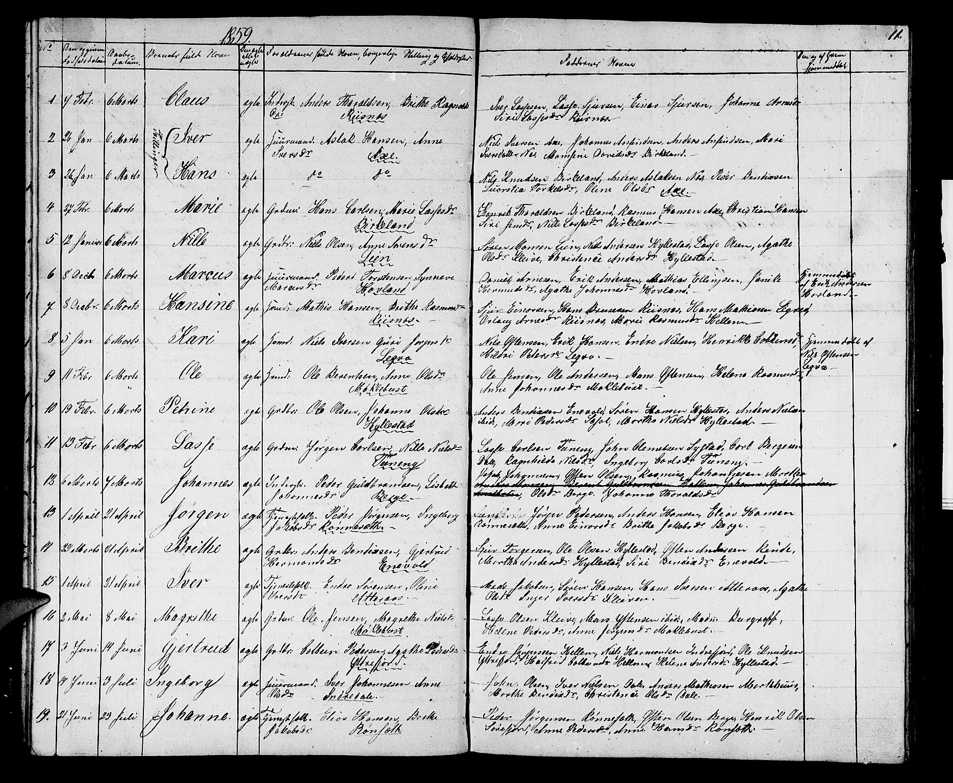 Hyllestad sokneprestembete, AV/SAB-A-80401: Klokkerbok nr. A 1, 1853-1875, s. 11