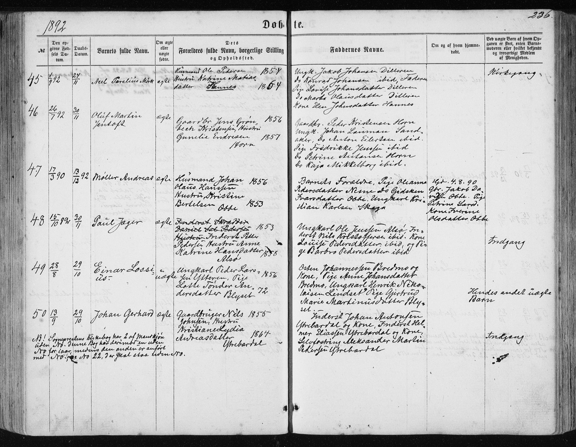 Ministerialprotokoller, klokkerbøker og fødselsregistre - Nordland, SAT/A-1459/838/L0556: Klokkerbok nr. 838C03, 1861-1893, s. 236