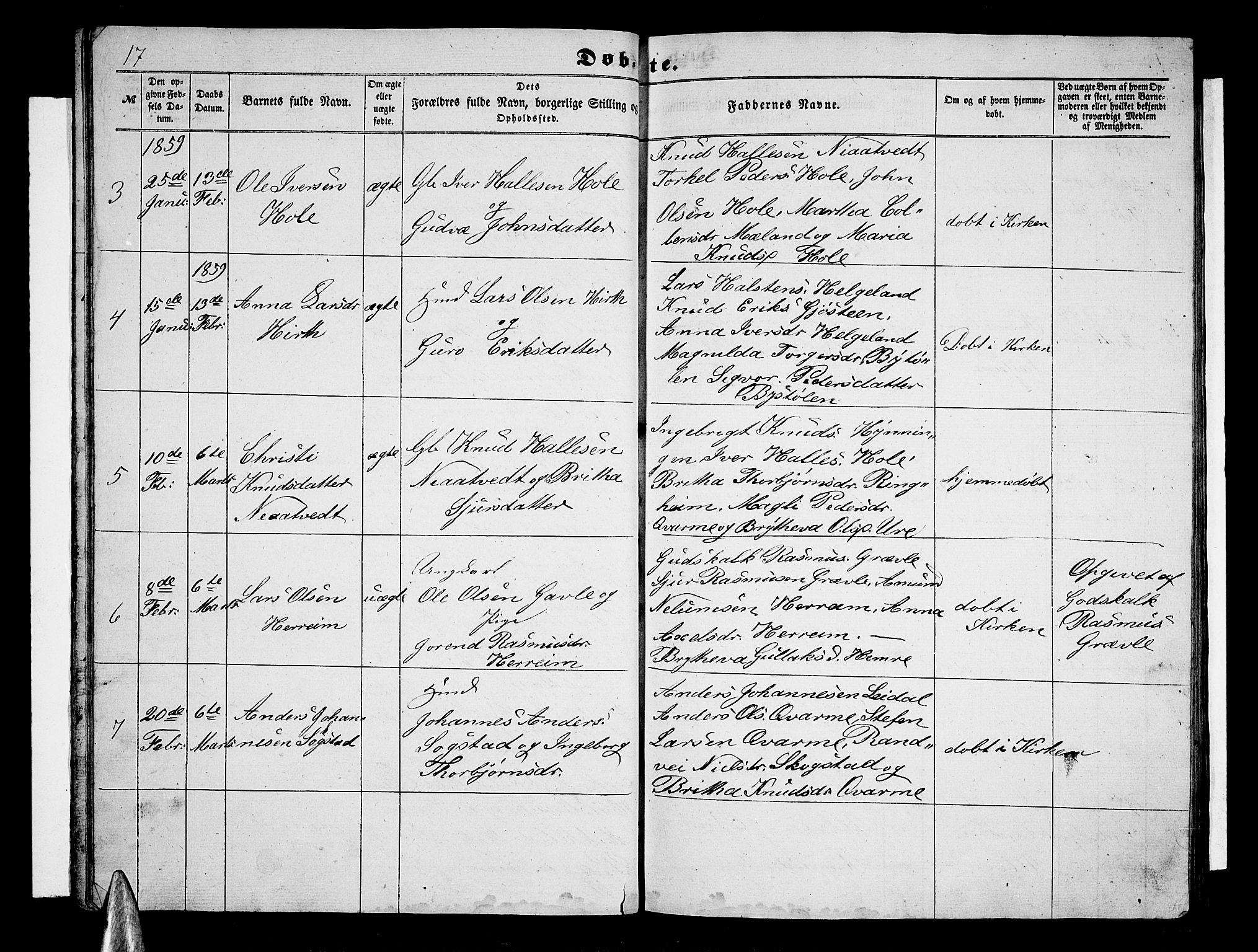 Vossestrand Sokneprestembete, AV/SAB-A-79101/H/Hab: Klokkerbok nr. B 1, 1855-1867, s. 17