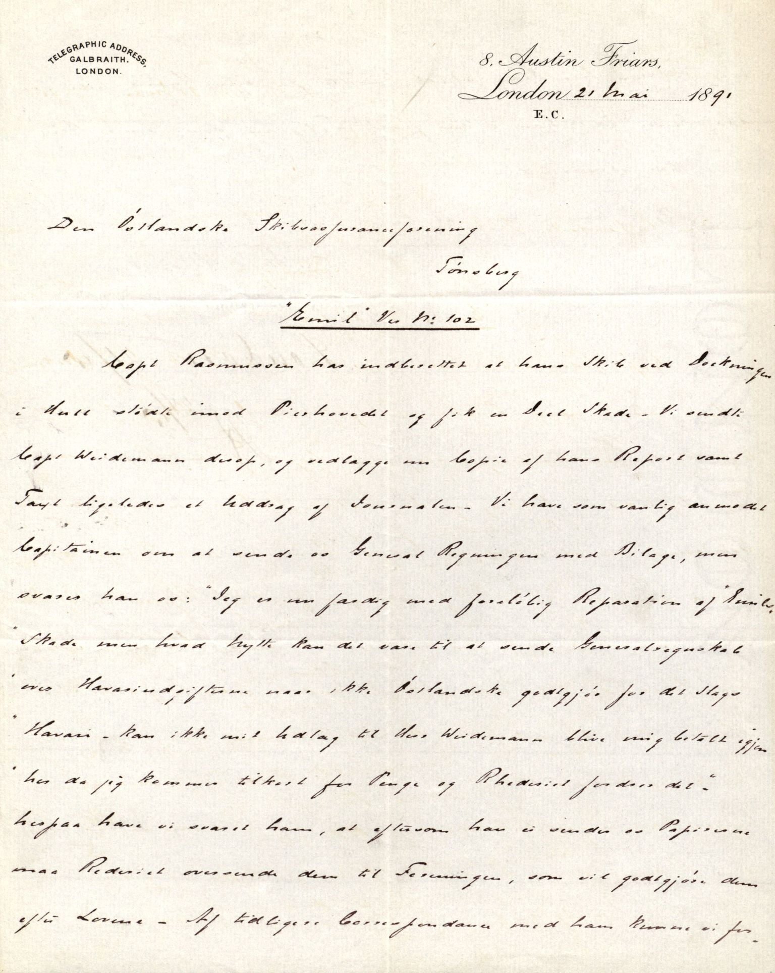 Pa 63 - Østlandske skibsassuranceforening, VEMU/A-1079/G/Ga/L0027/0008: Havaridokumenter / Minnie, Esmeralda, Emil, Emmeline, 1891, s. 37