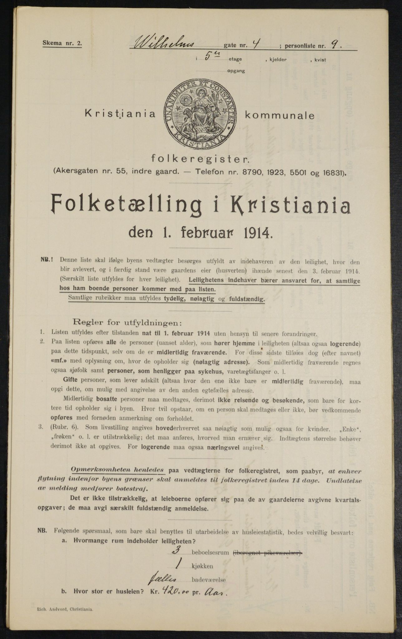 OBA, Kommunal folketelling 1.2.1914 for Kristiania, 1914, s. 129192