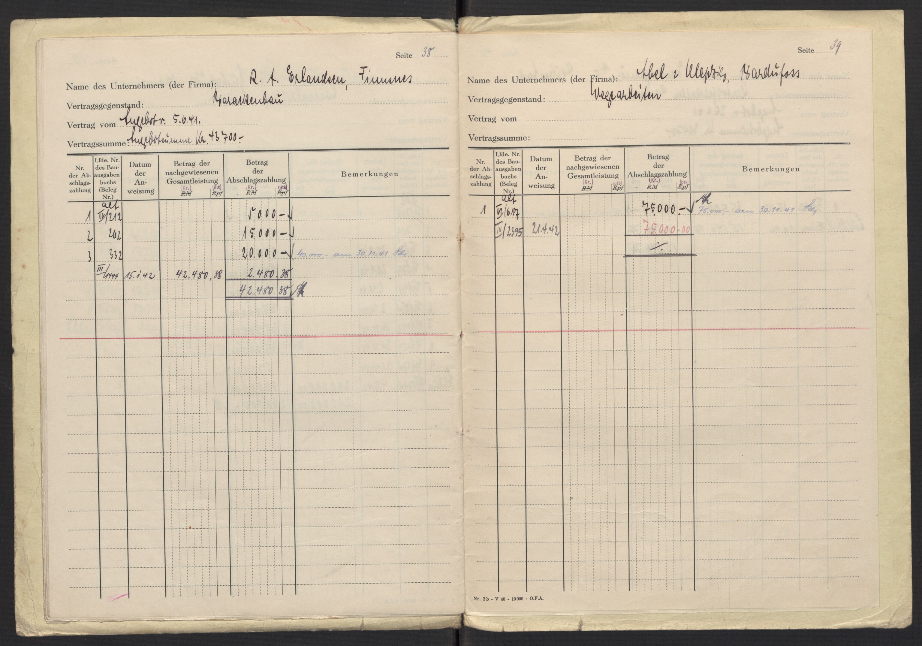 Tyske arkiver, Organisation Todt (OT), Einsatzgruppe Wiking, AV/RA-RAFA-2188/2/F/Fg/Fgb/L0005: Bltg. L.W. Bardufoss: Diverse regnskapsbøker, 1940