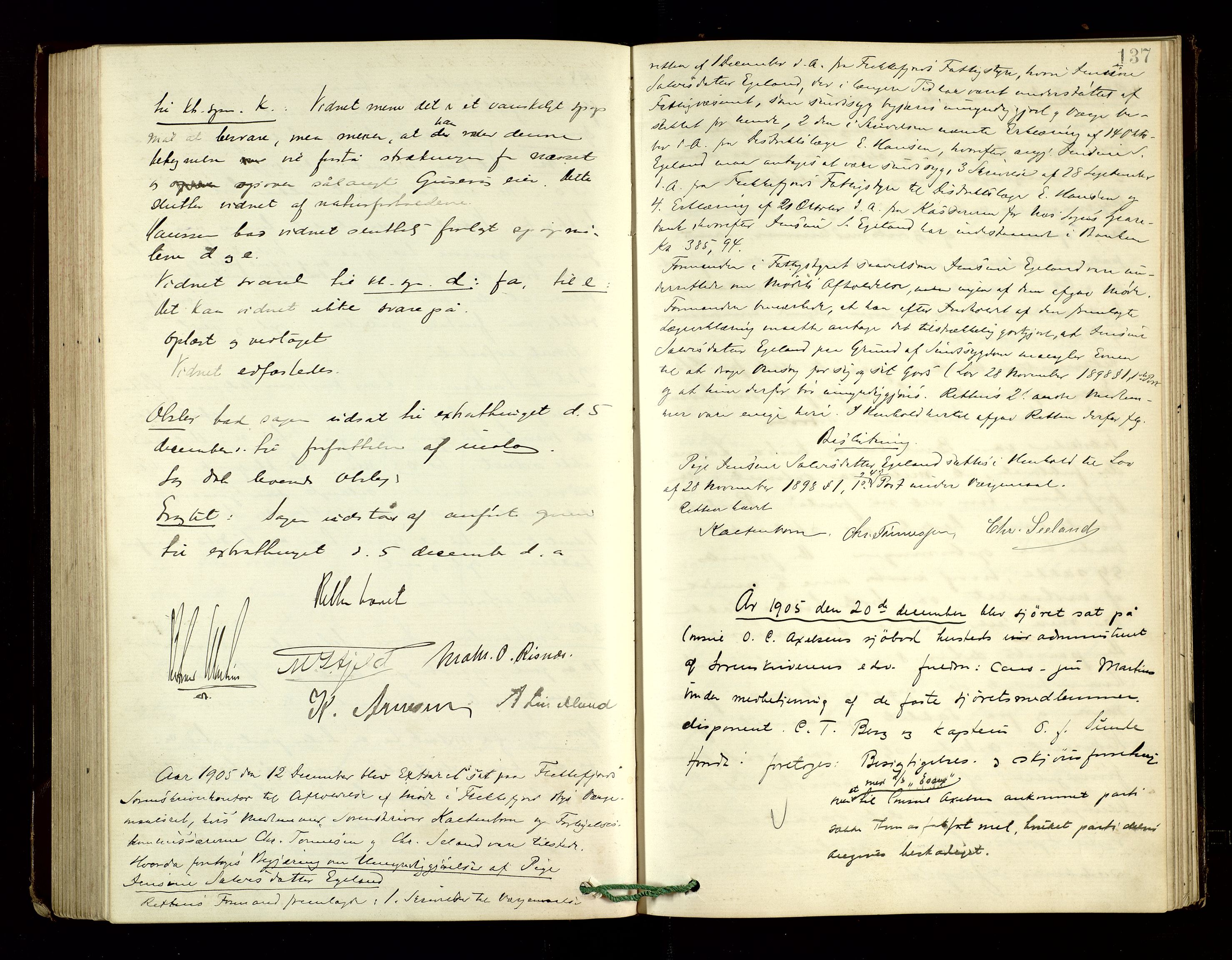 Flekkefjord sorenskriveri, AV/SAK-1221-0001/F/Fb/L0013: Ekstrarettsprotokoll nr. 14, 1901-1908, s. 137