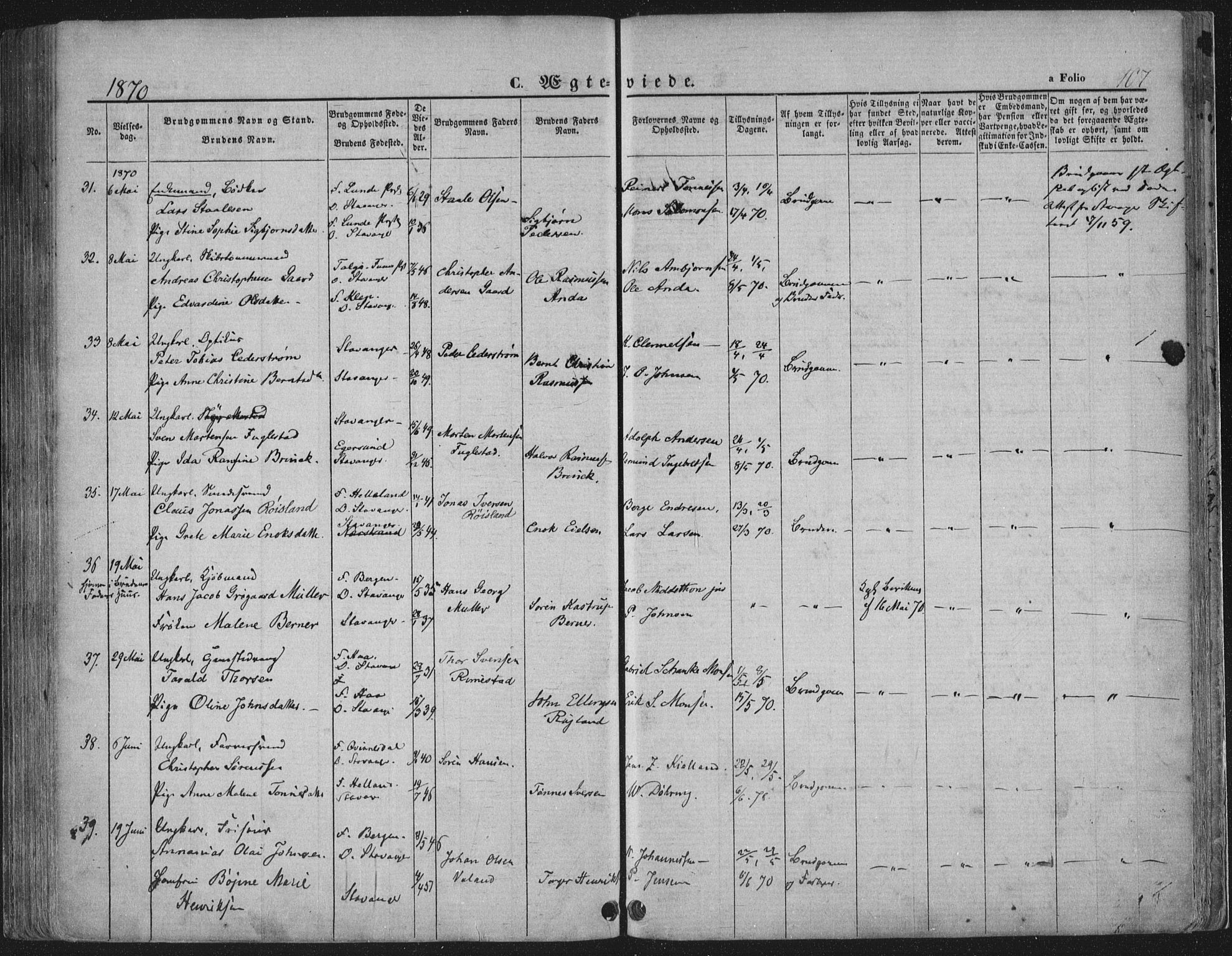 Domkirken sokneprestkontor, SAST/A-101812/001/30/30BA/L0019: Ministerialbok nr. A 18, 1857-1877, s. 107