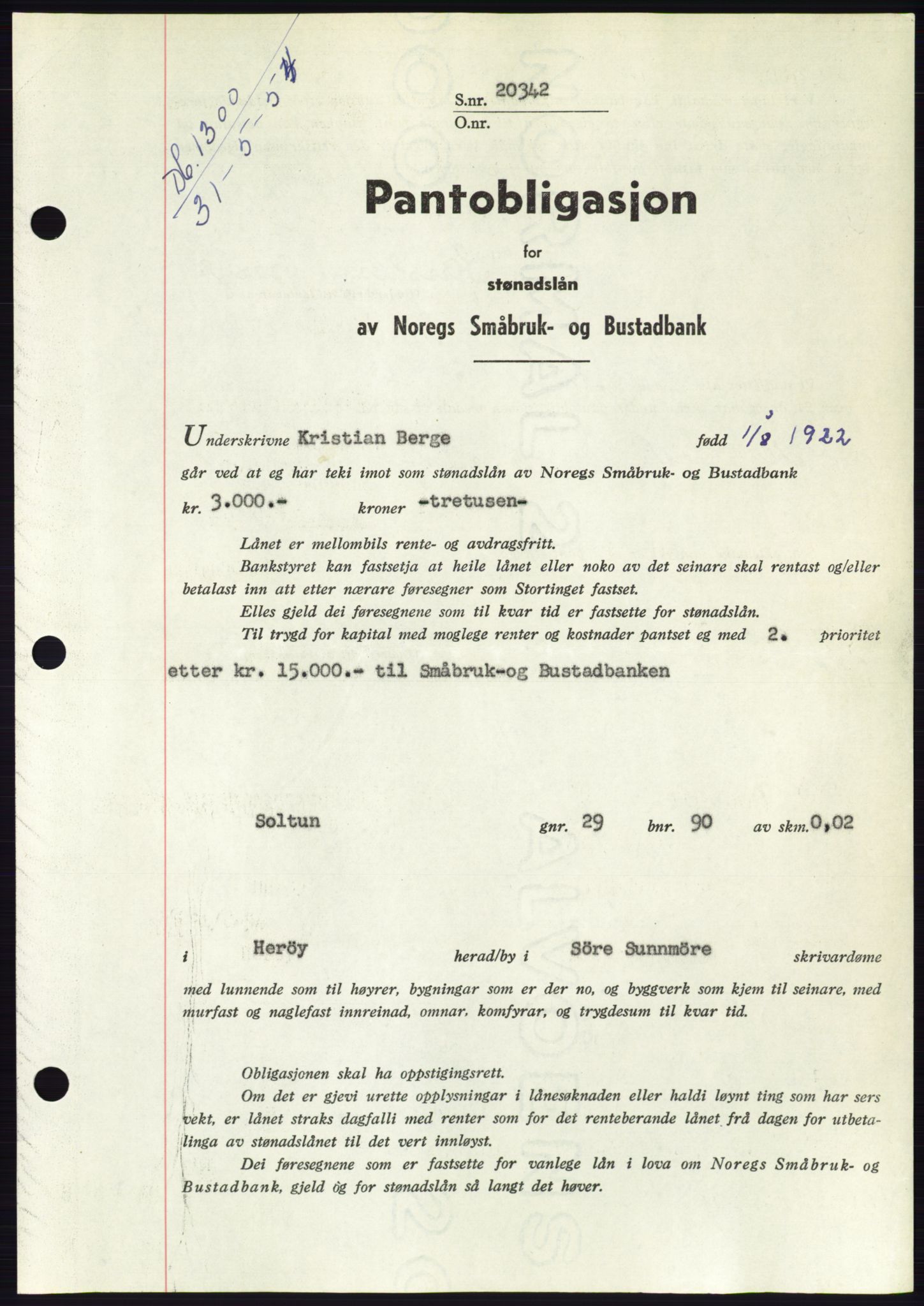 Søre Sunnmøre sorenskriveri, SAT/A-4122/1/2/2C/L0125: Pantebok nr. 13B, 1954-1954, Dagboknr: 1300/1954