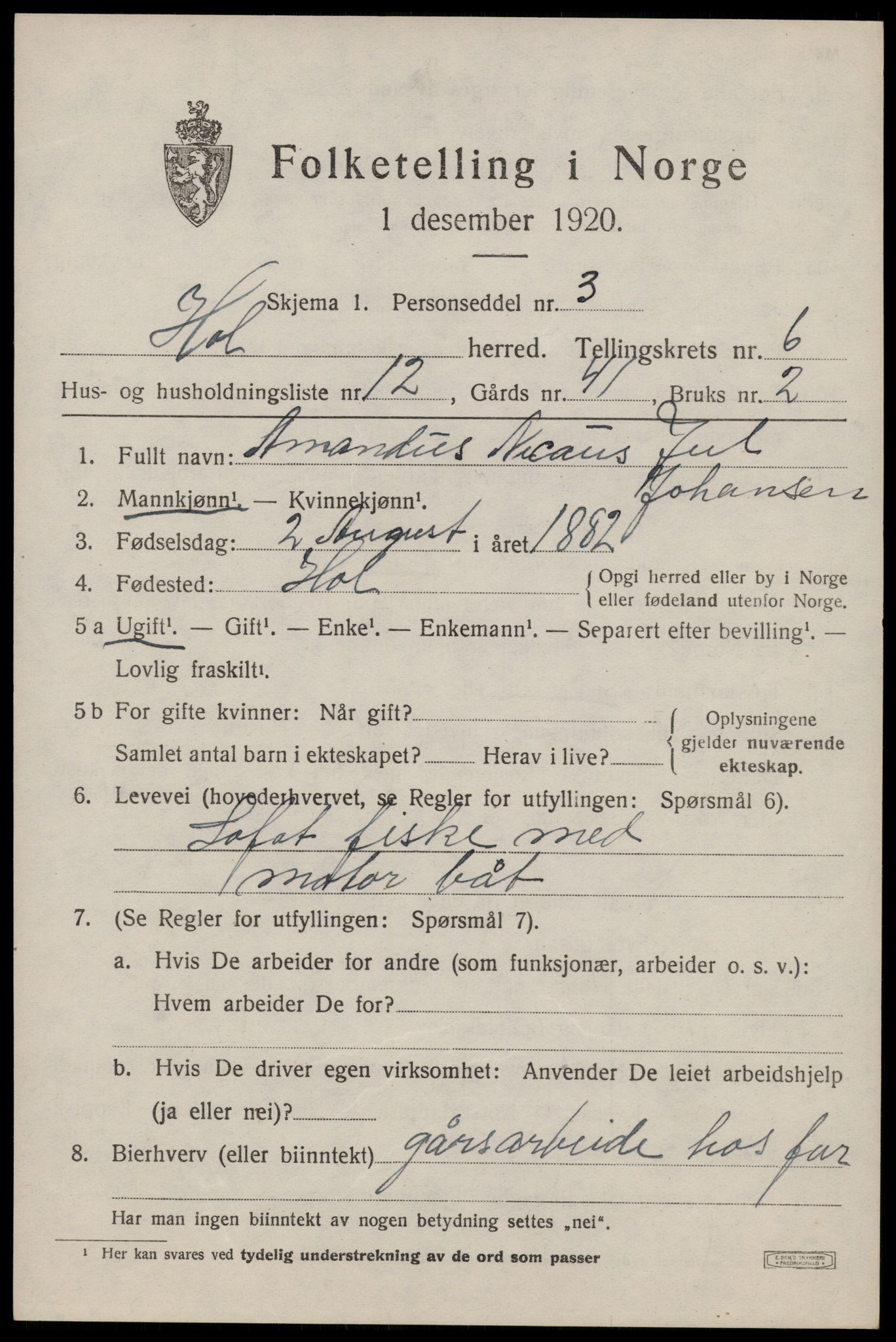 SAT, Folketelling 1920 for 1861 Hol herred, 1920, s. 4723