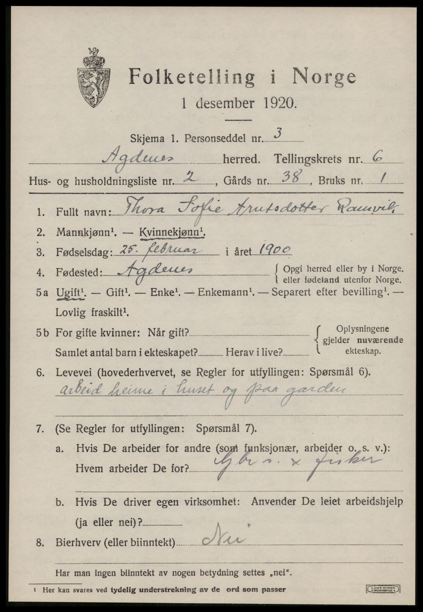 SAT, Folketelling 1920 for 1622 Agdenes herred, 1920, s. 2481