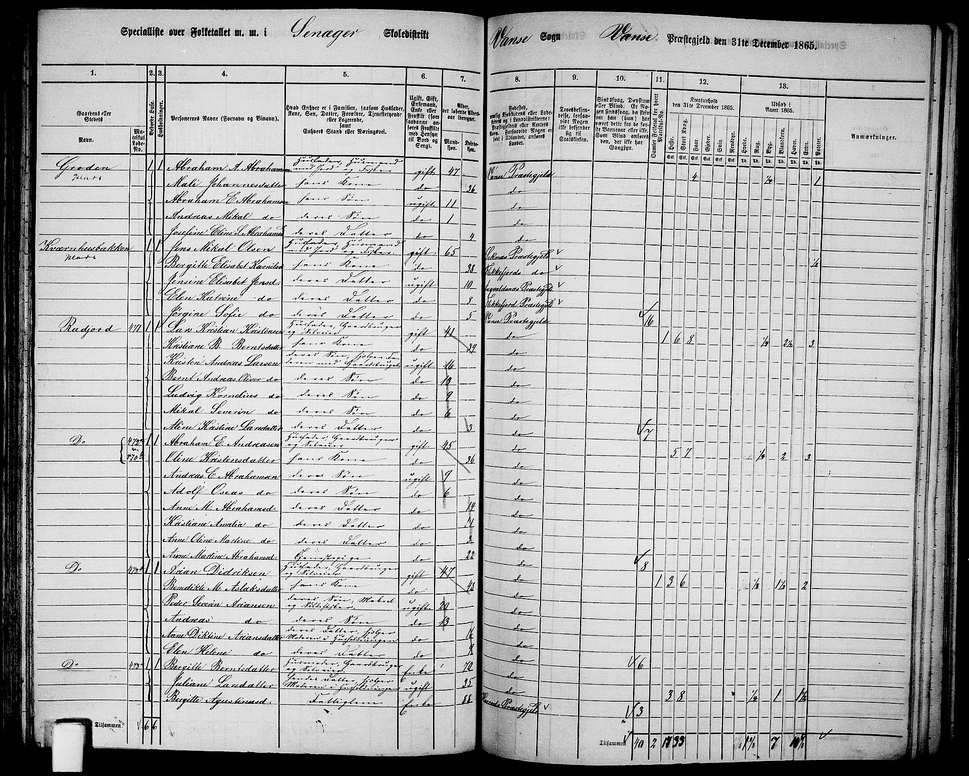 RA, Folketelling 1865 for 1041L Vanse prestegjeld, Vanse sokn og Farsund landsokn, 1865, s. 161