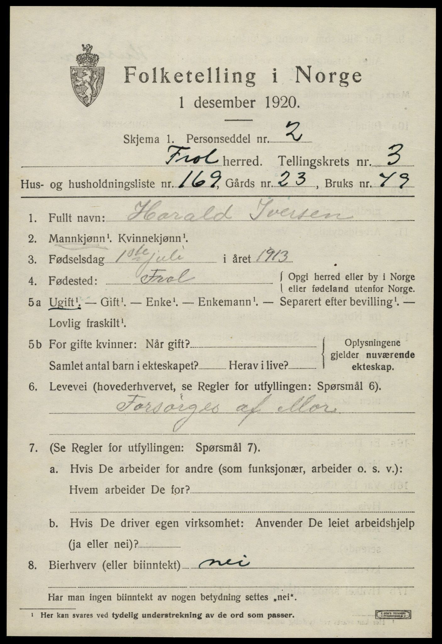 SAT, Folketelling 1920 for 1720 Frol herred, 1920, s. 5455