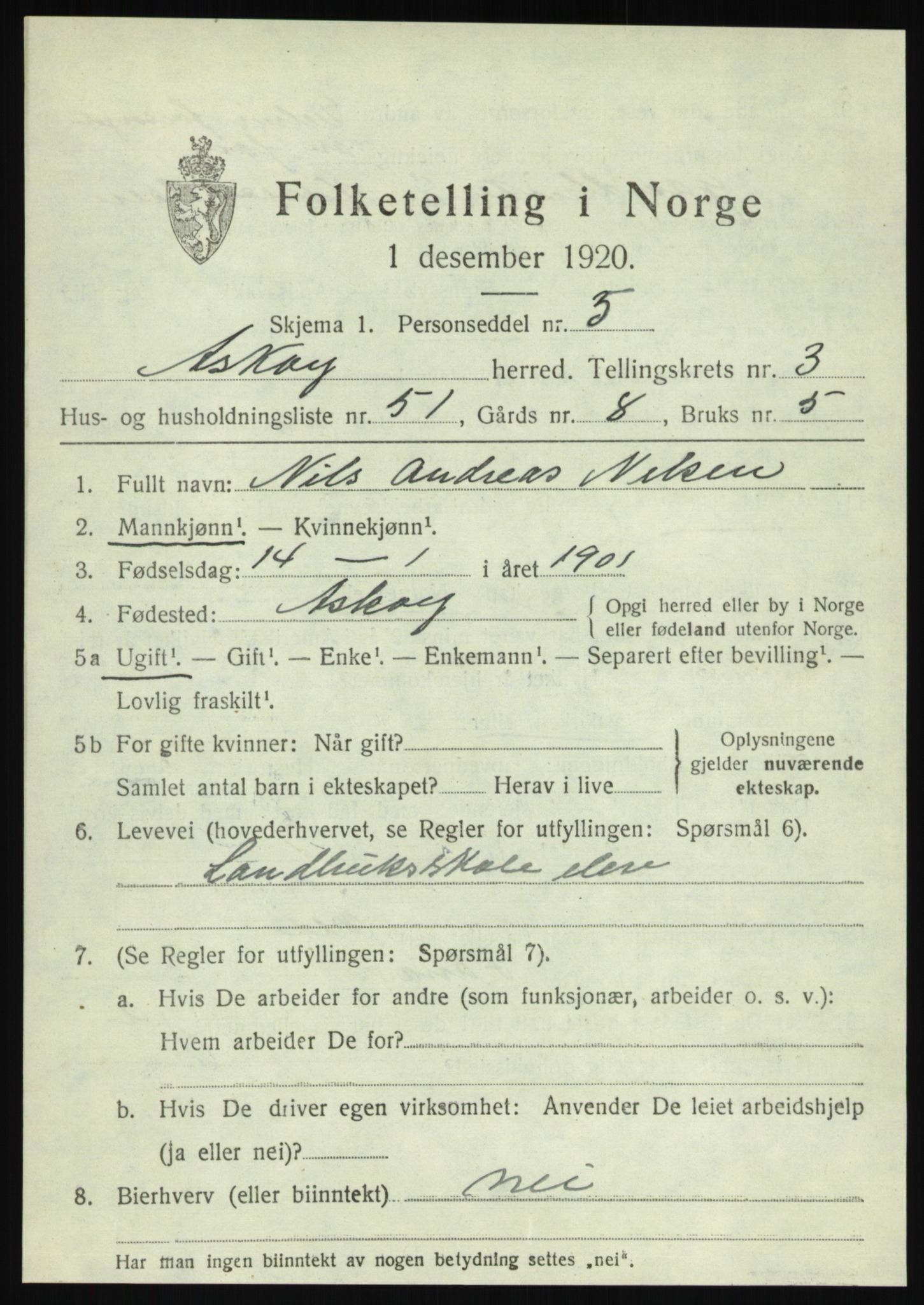 SAB, Folketelling 1920 for 1247 Askøy herred, 1920, s. 7016