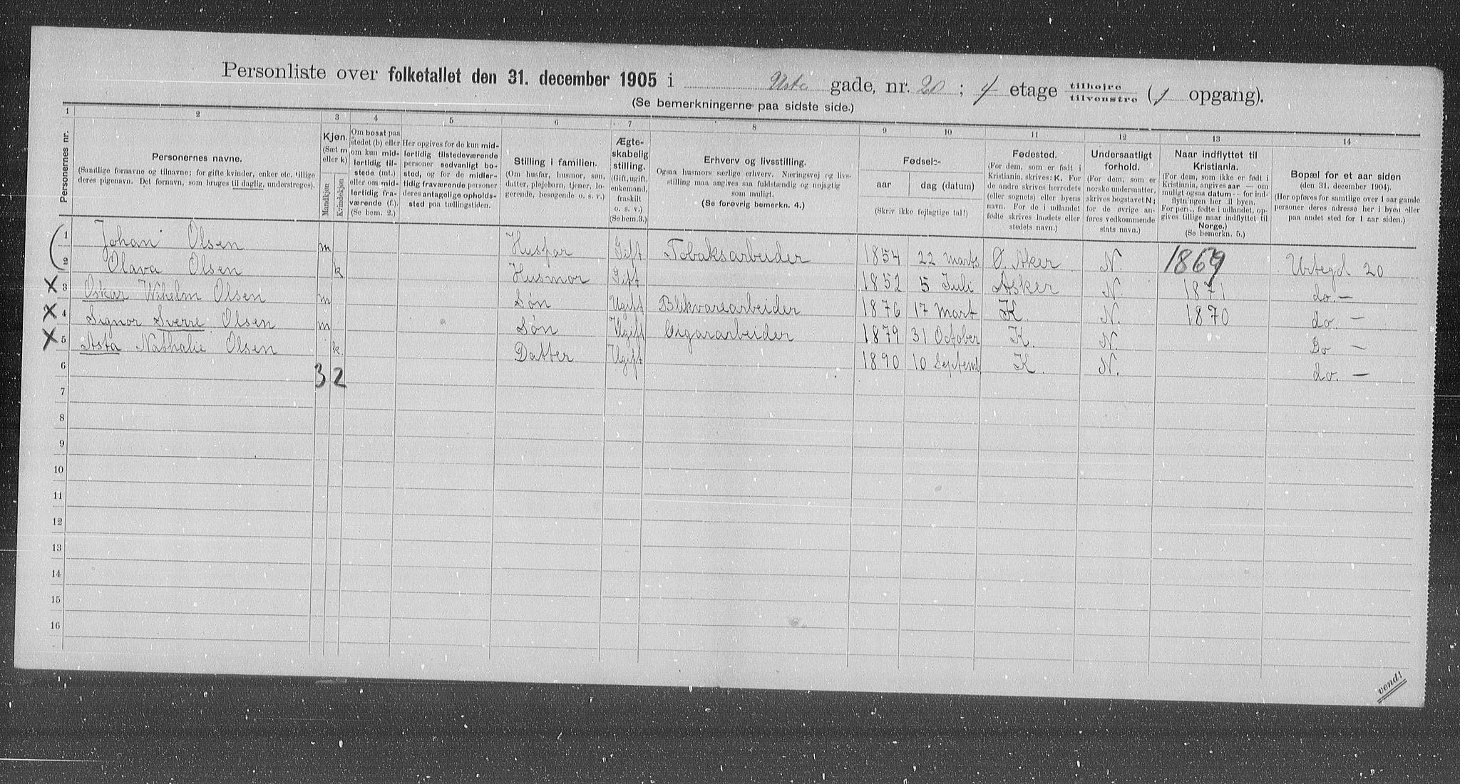 OBA, Kommunal folketelling 31.12.1905 for Kristiania kjøpstad, 1905, s. 63577