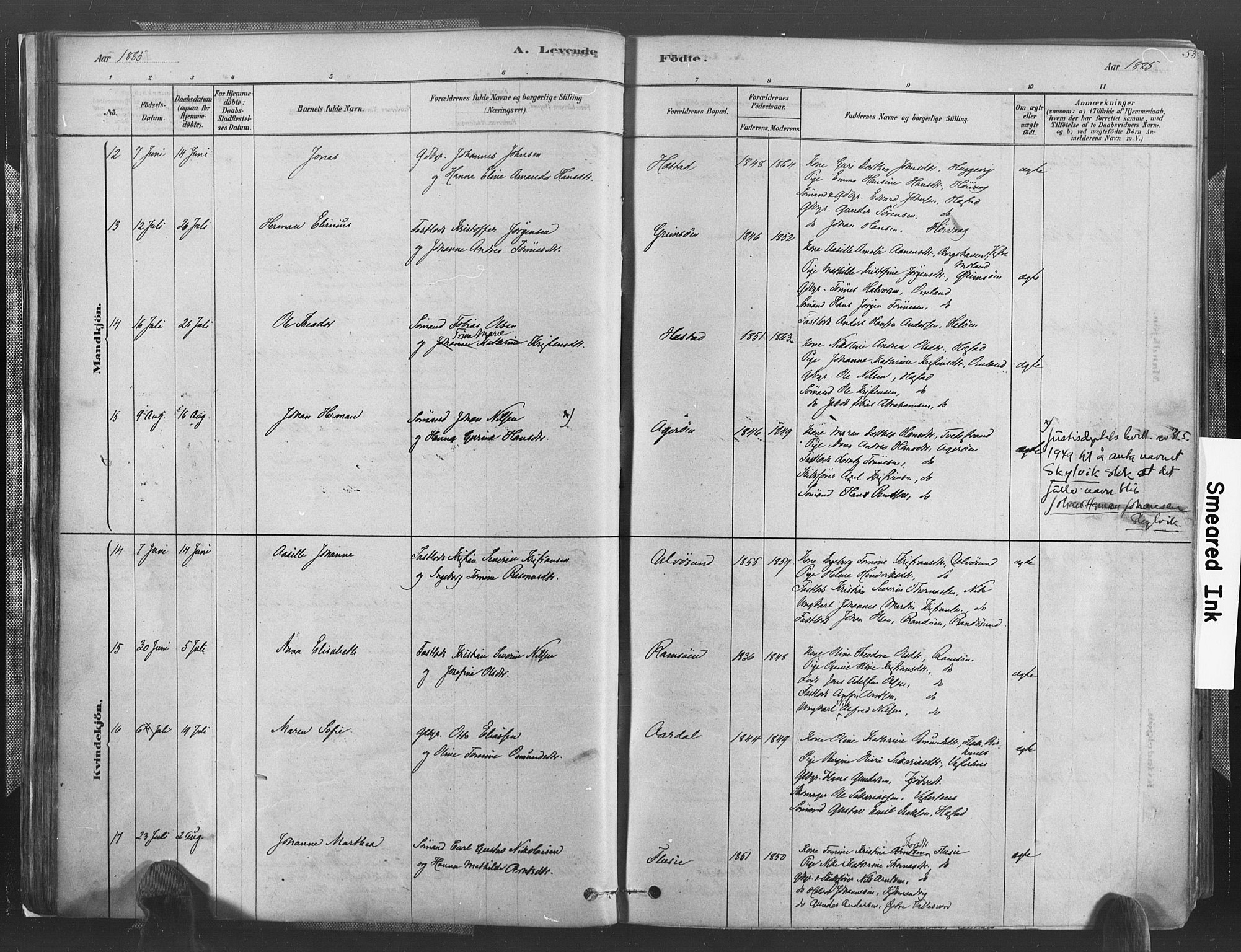 Høvåg sokneprestkontor, AV/SAK-1111-0025/F/Fa/L0005: Ministerialbok nr. A 5, 1878-1893, s. 53