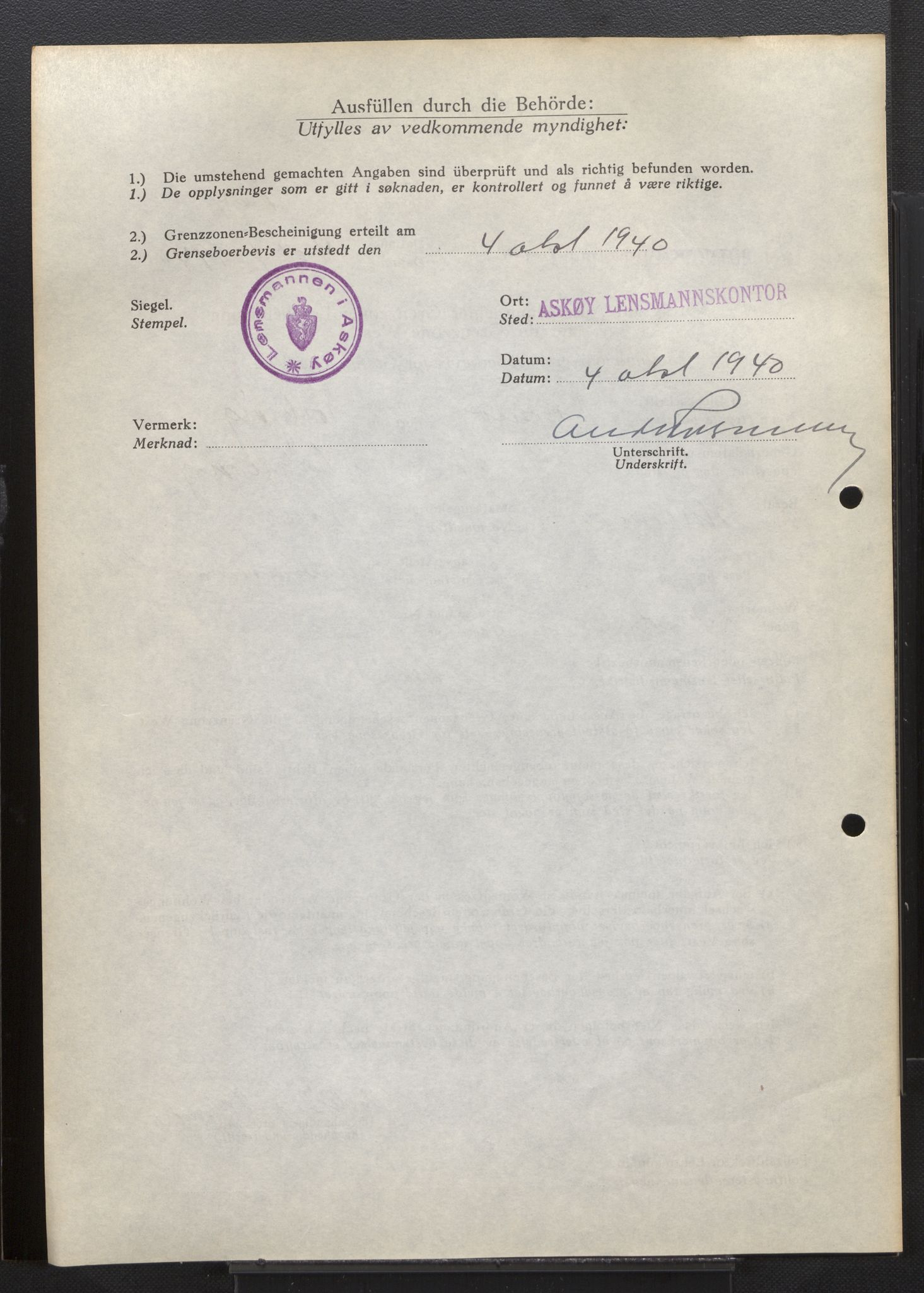 Lensmannen i Askøy, AV/SAB-A-31001/0026/L0004: Søknader om grensebuarbevis 426 - 850, 1940, s. 676