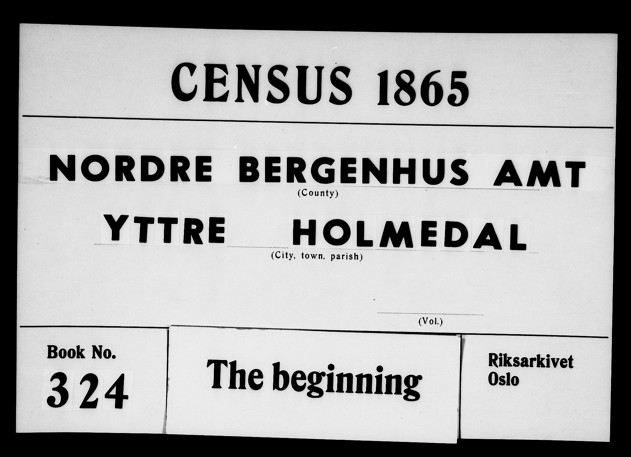 RA, Folketelling 1865 for 1429P Ytre Holmedal prestegjeld, 1865, s. 1