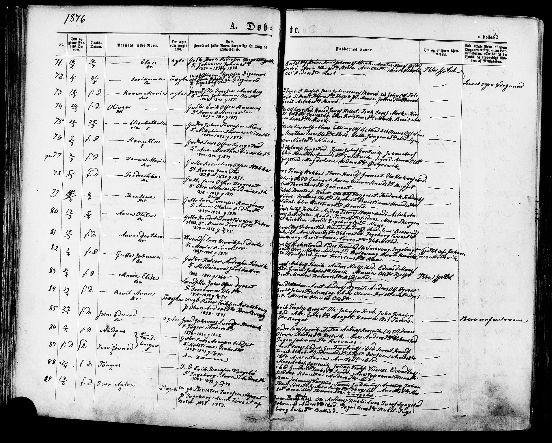 Ministerialprotokoller, klokkerbøker og fødselsregistre - Møre og Romsdal, AV/SAT-A-1454/568/L0805: Ministerialbok nr. 568A12 /1, 1869-1884, s. 62