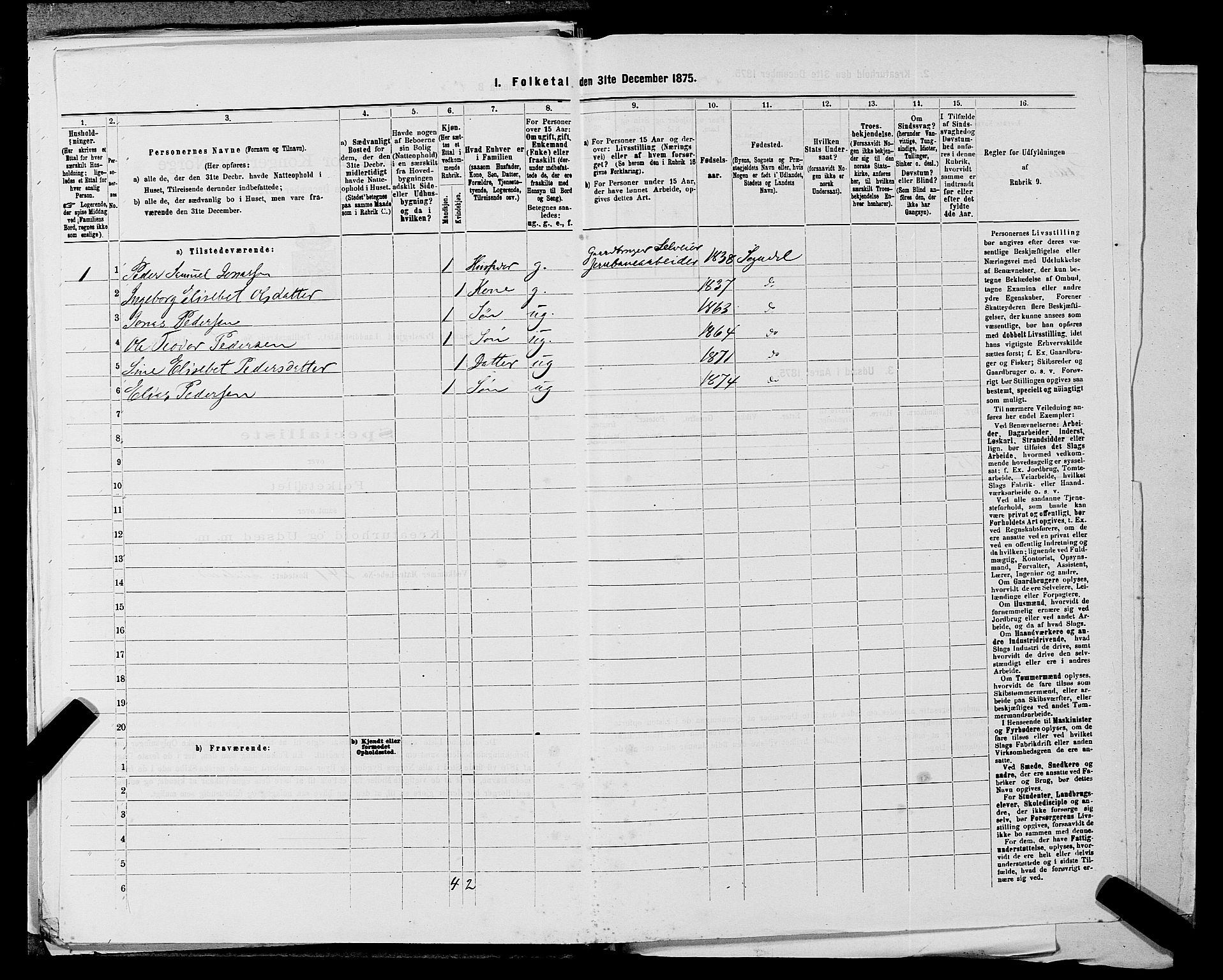 SAST, Folketelling 1875 for 1111L Sokndal prestegjeld, Sokndal landsokn, 1875, s. 708